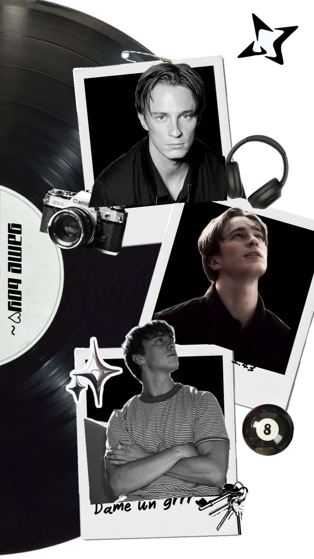Drew Starkey, black and white polaroid photos, young men, Full HD Phone Wallpaper