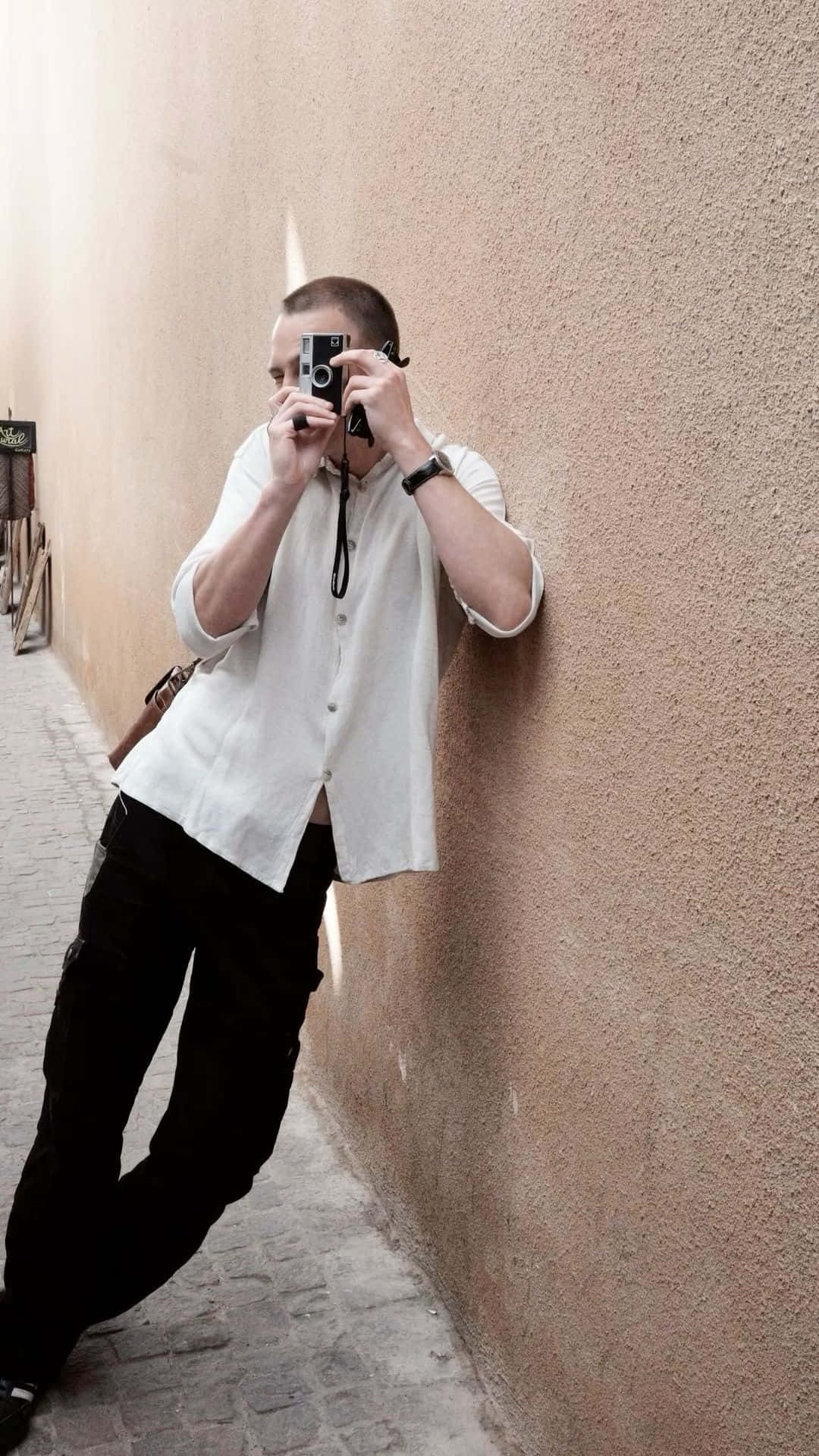 Drew Starkey, white shirt, textured beige wall, Full HD Phone Wallpaper