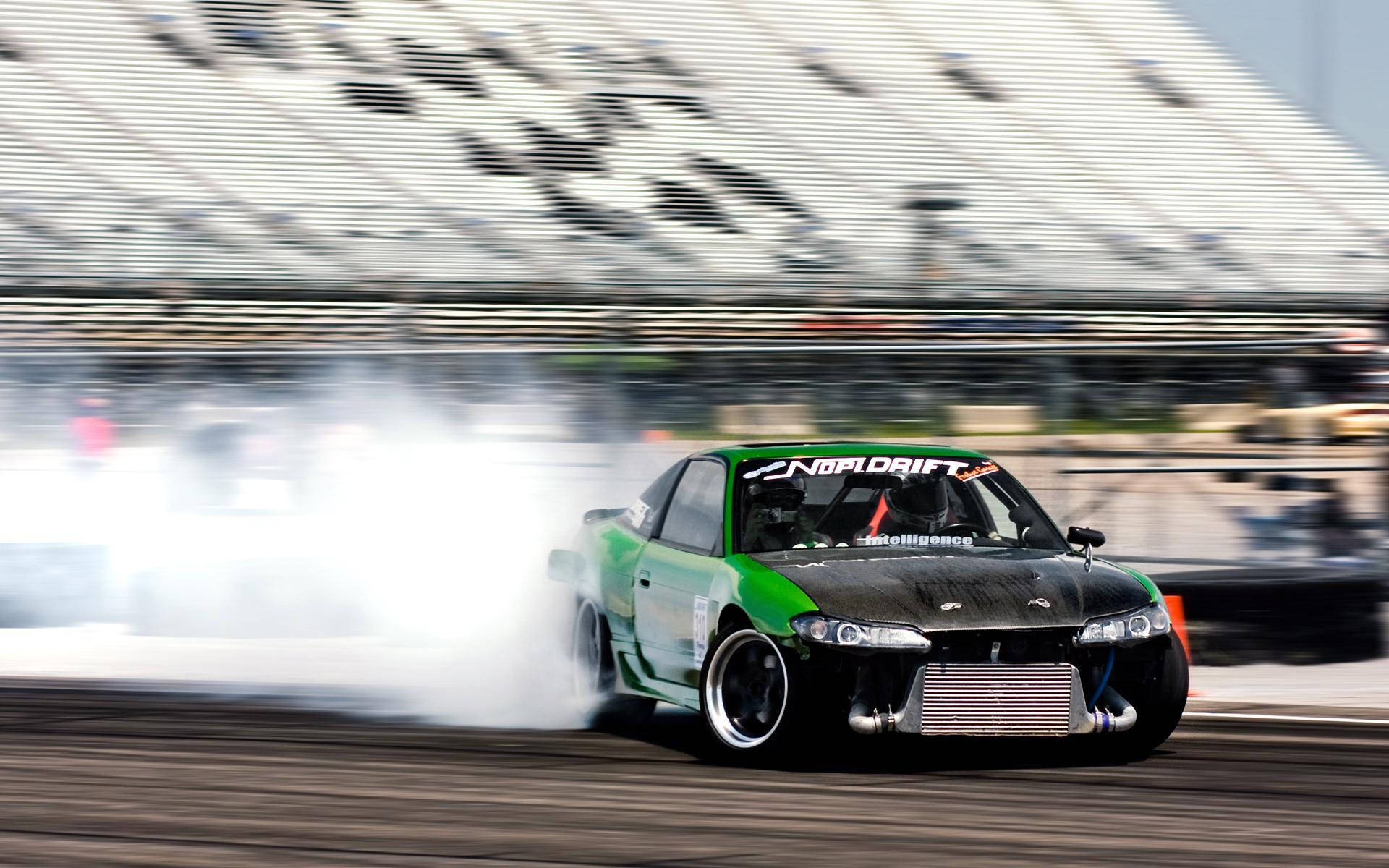 drift car, green, black, Full HD Desktop Wallpaper