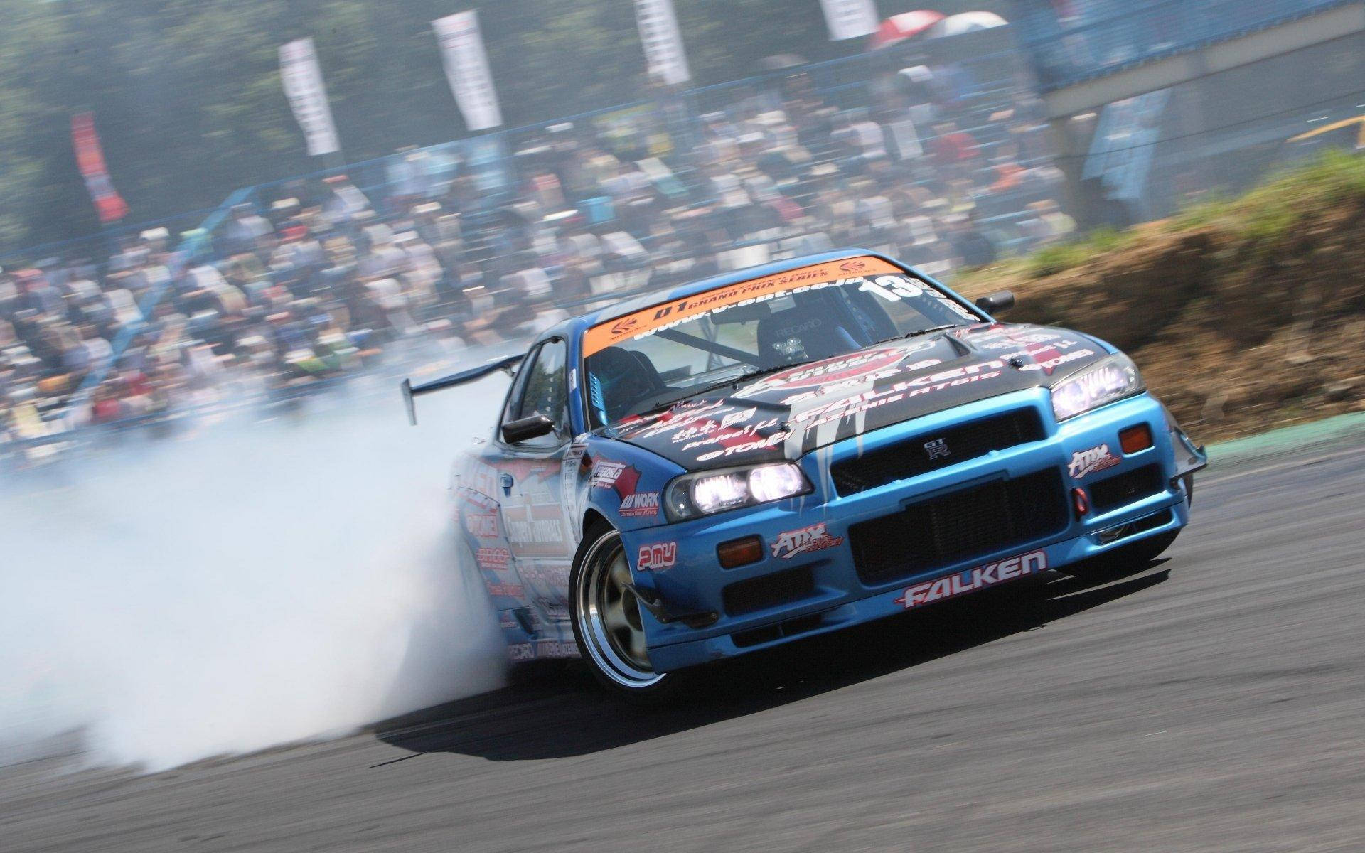 drift cars, Skyline, vibrant blue, Full HD Desktop Wallpaper