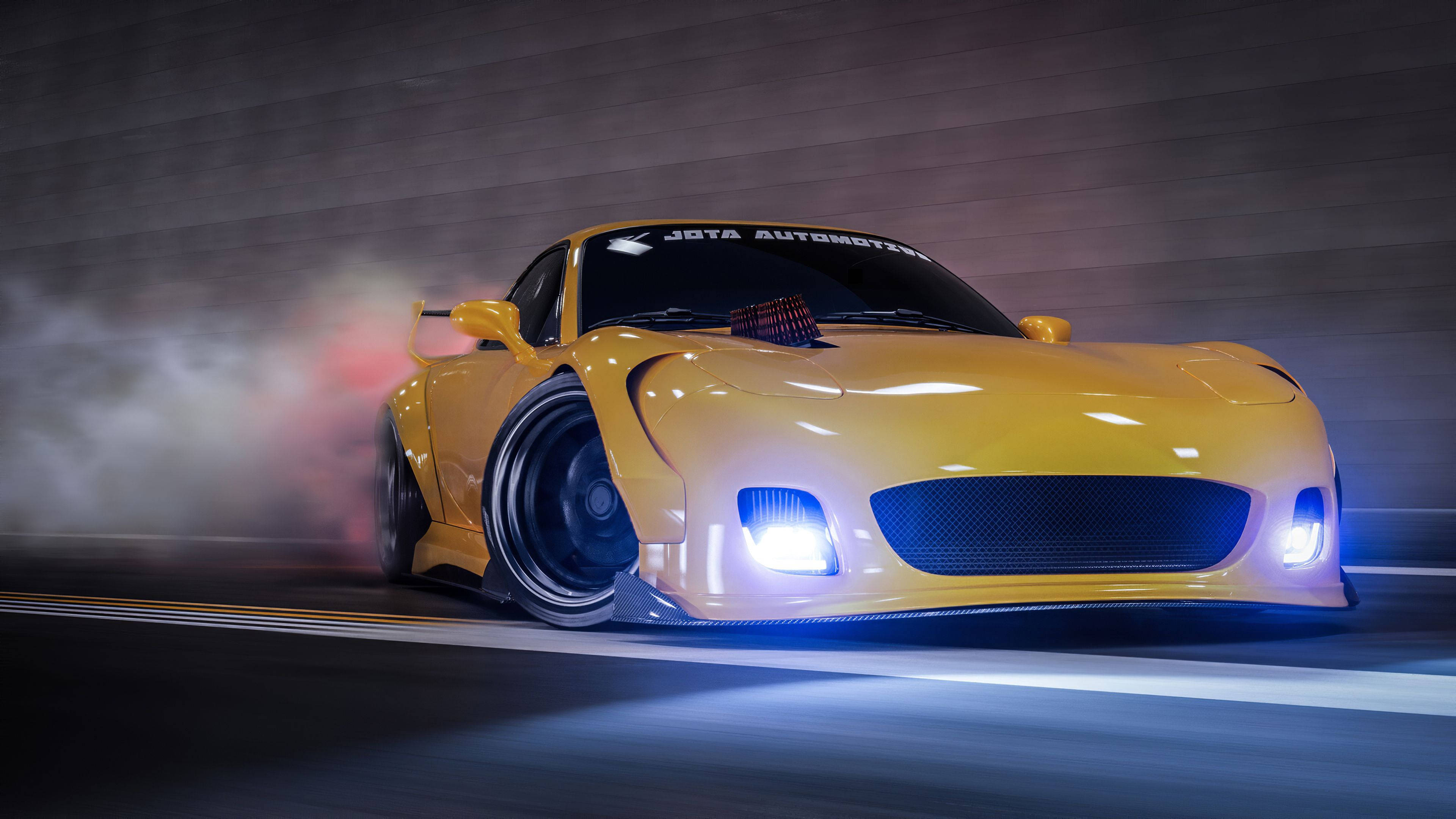 drift cars, yellow, Mazda sports car, 4K Desktop Wallpaper