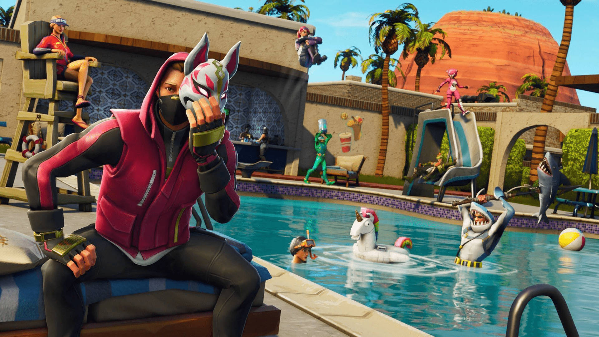 Fortnite, pink hoodie, fox mask, Full HD Desktop Wallpaper