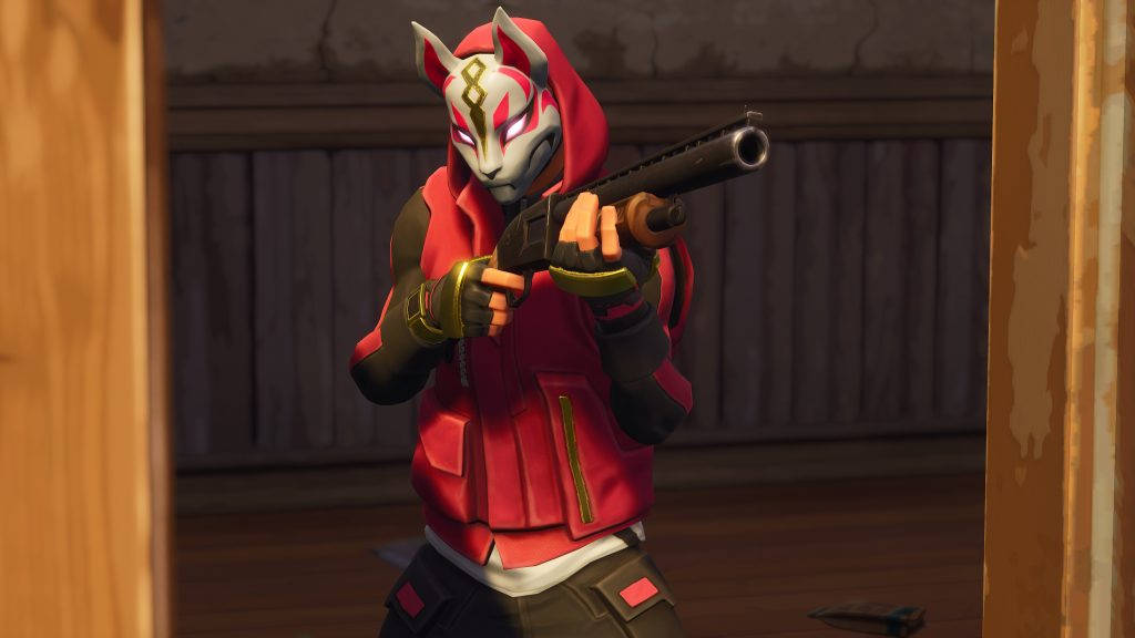 Drift Fortnite, shotgun, red hooded outfit, SD Desktop Wallpaper