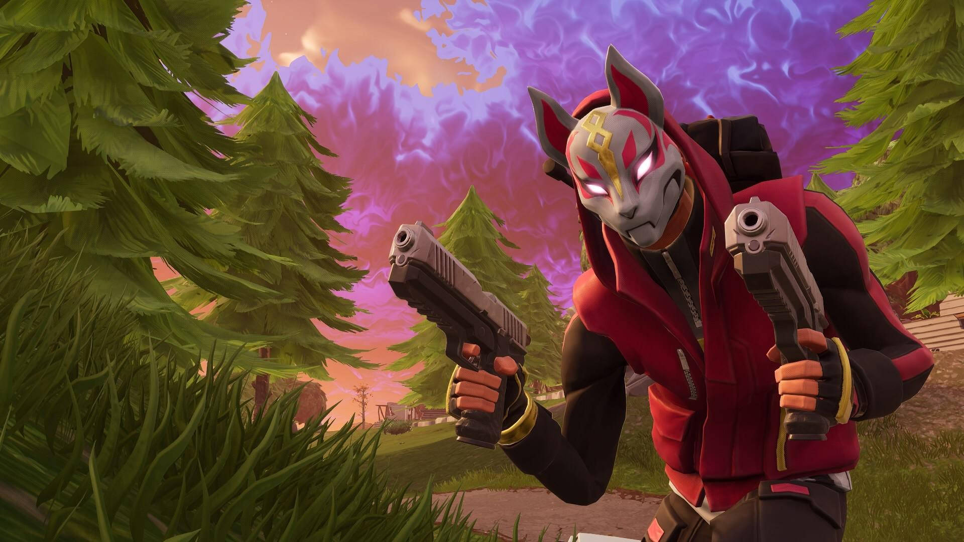 Drift Fortnite, double pistol, masked fox character, Full HD Desktop Wallpaper