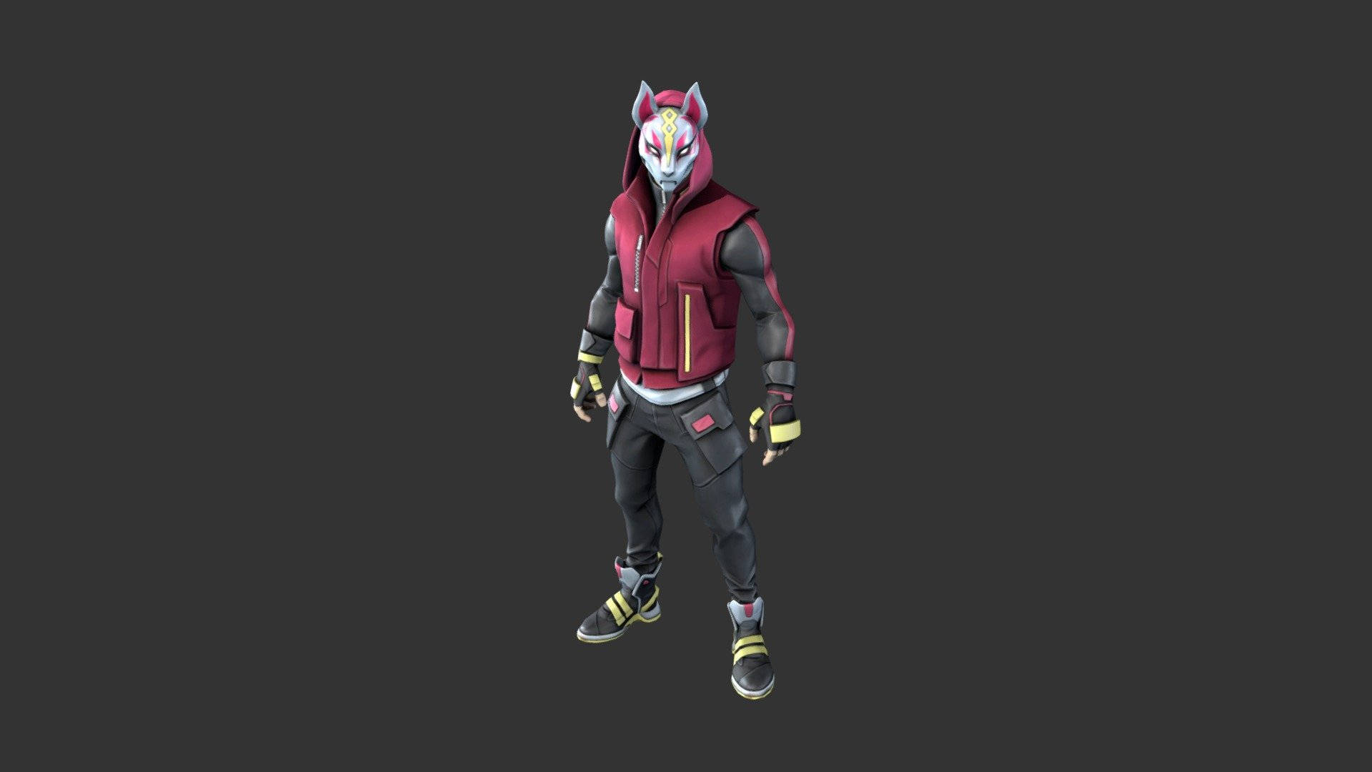 Drift Fortnite, fox-masked character, red vest, Full HD Desktop Wallpaper