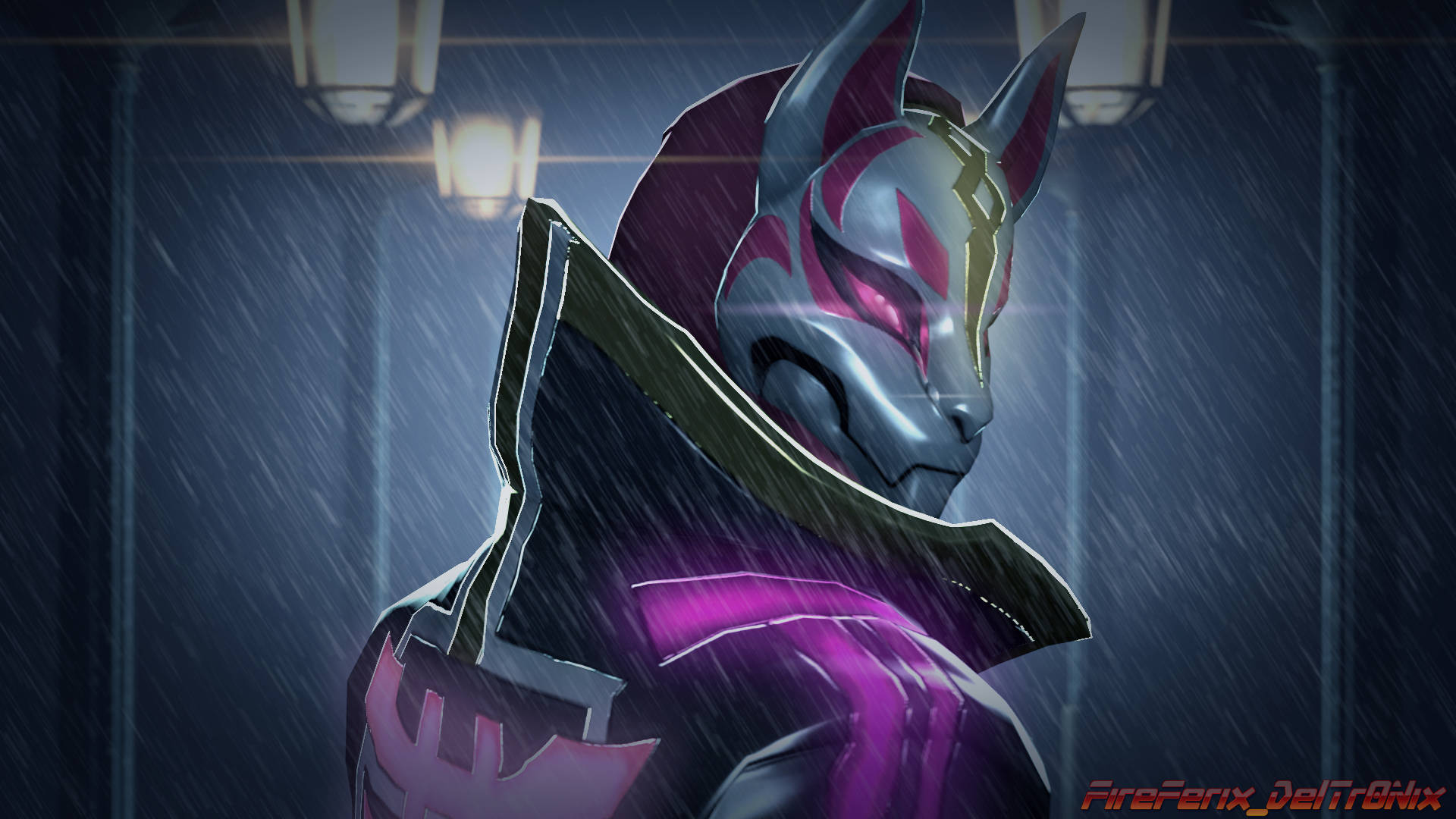 Drift Fortnite, rain, masked anime character, Full HD Desktop Wallpaper