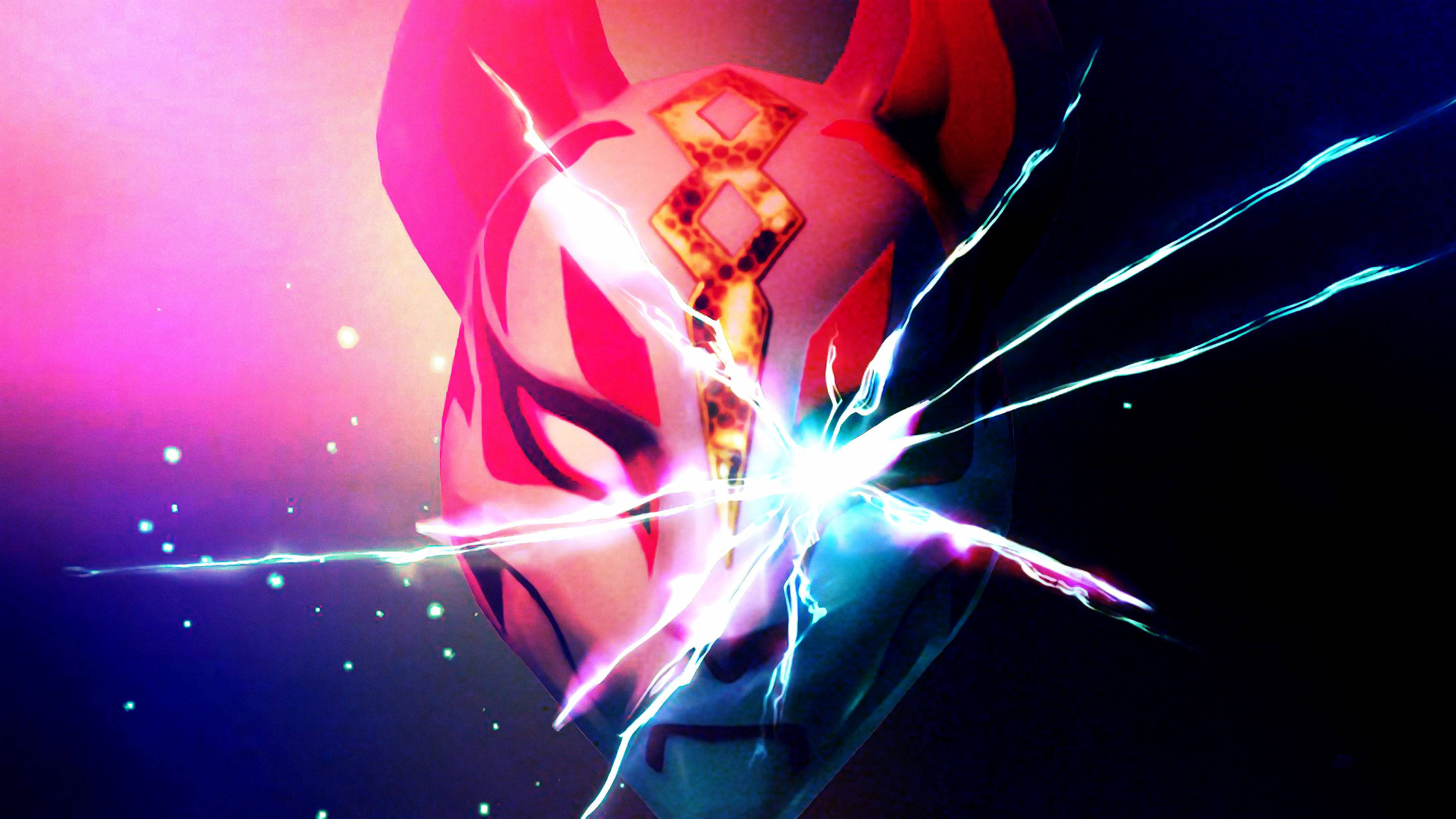 Fortnite Drift Mask, glowing red and white mask, electric energy, 4K Desktop Wallpaper
