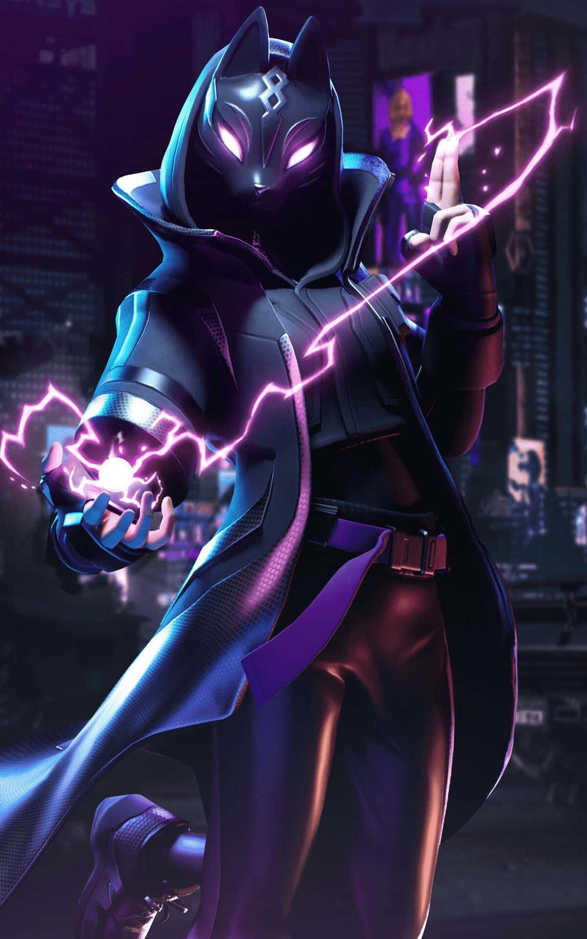 Fortnite Drift, cat-eared masked figure, dark cloak, Full HD Phone Wallpaper