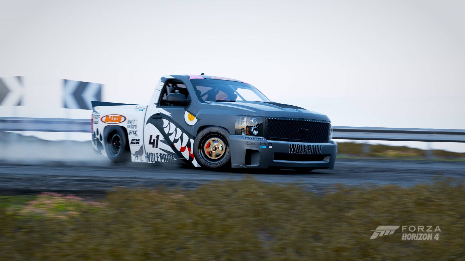 drift truck, shark mouth design, racetrack, Full HD Desktop Wallpaper