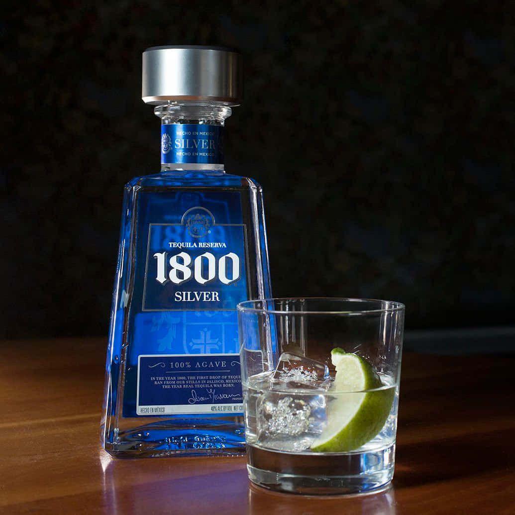1800 Tequila Blanco, blue bottle, rocks glass, SD Desktop Wallpaper