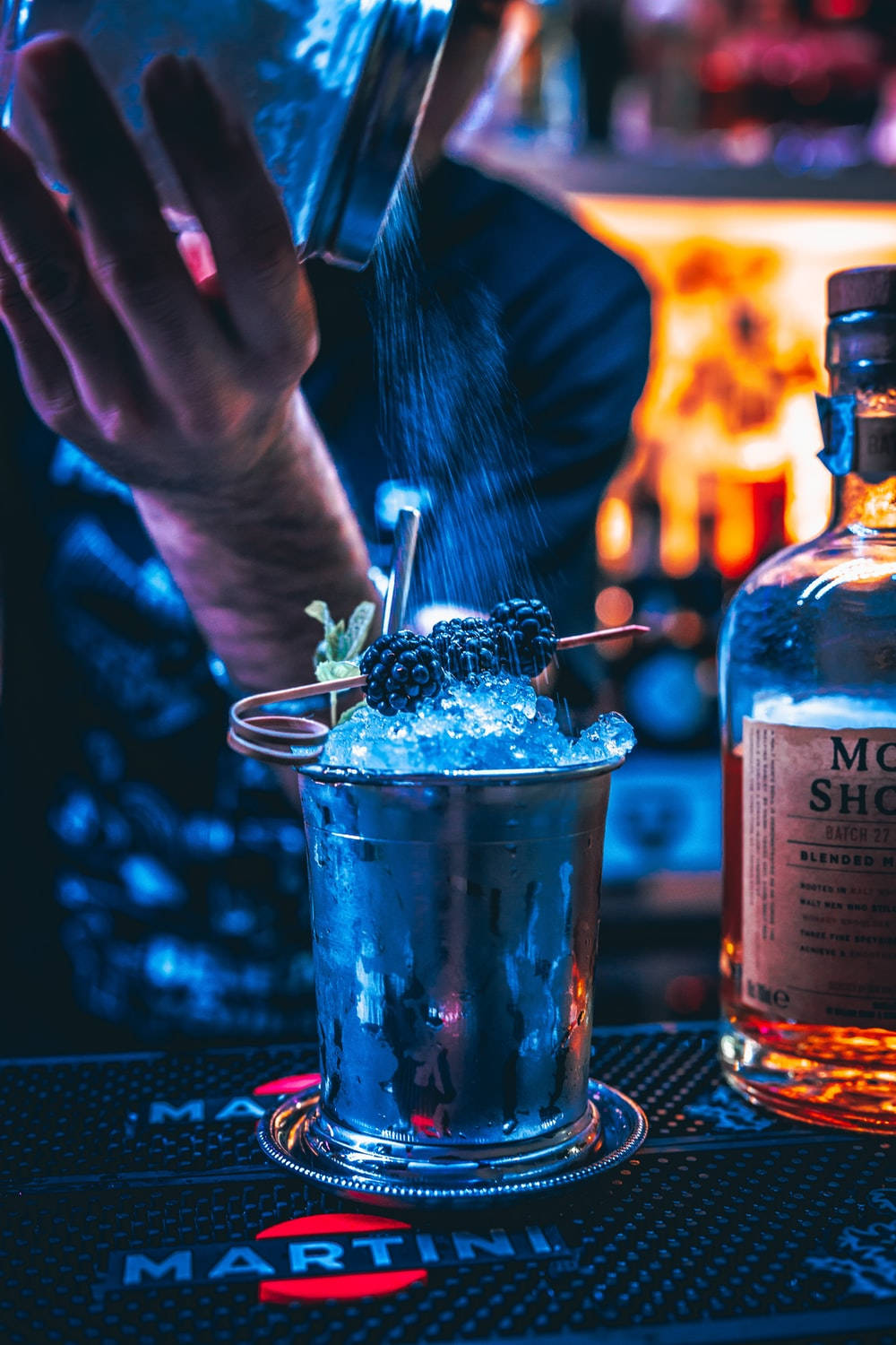 blue sugar, frosty cocktail, blackberries, HD Phone Wallpaper