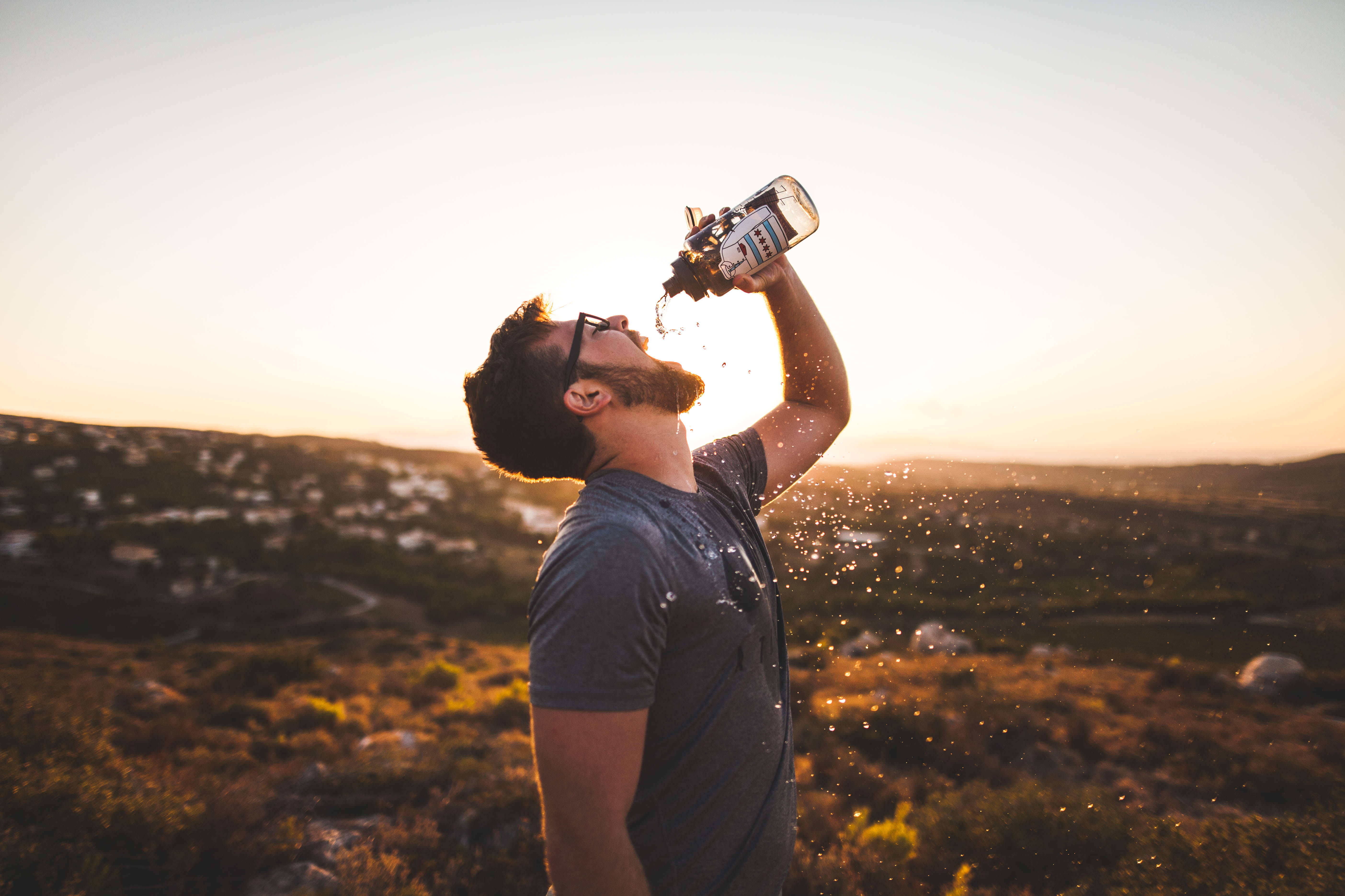 bearded guy, glasses, bottle, 5K Desktop Wallpaper
