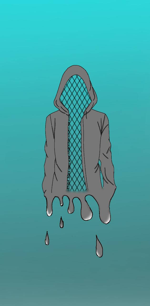Cool Drip Melting Hoodie, gray hooded figure, teal diamond-patterned face, HD Phone Wallpaper