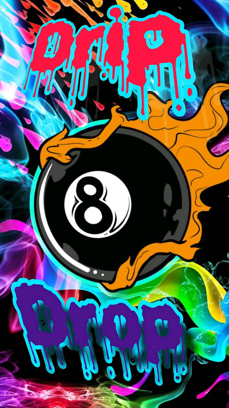 Cool Drip Drop #8, pool 8 ball, neon flames, HD Phone Wallpaper