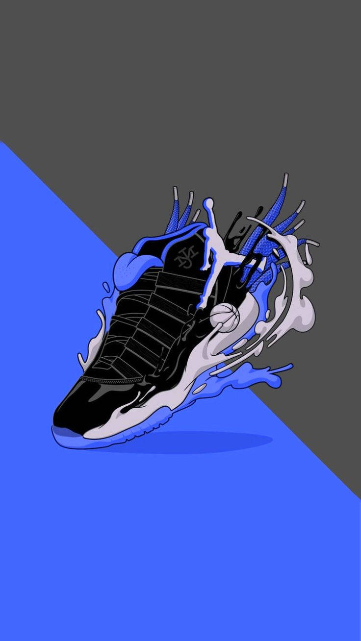 Cool Drip Sneaker, black and blue basketball sneaker, paint splashes, HD Phone Wallpaper