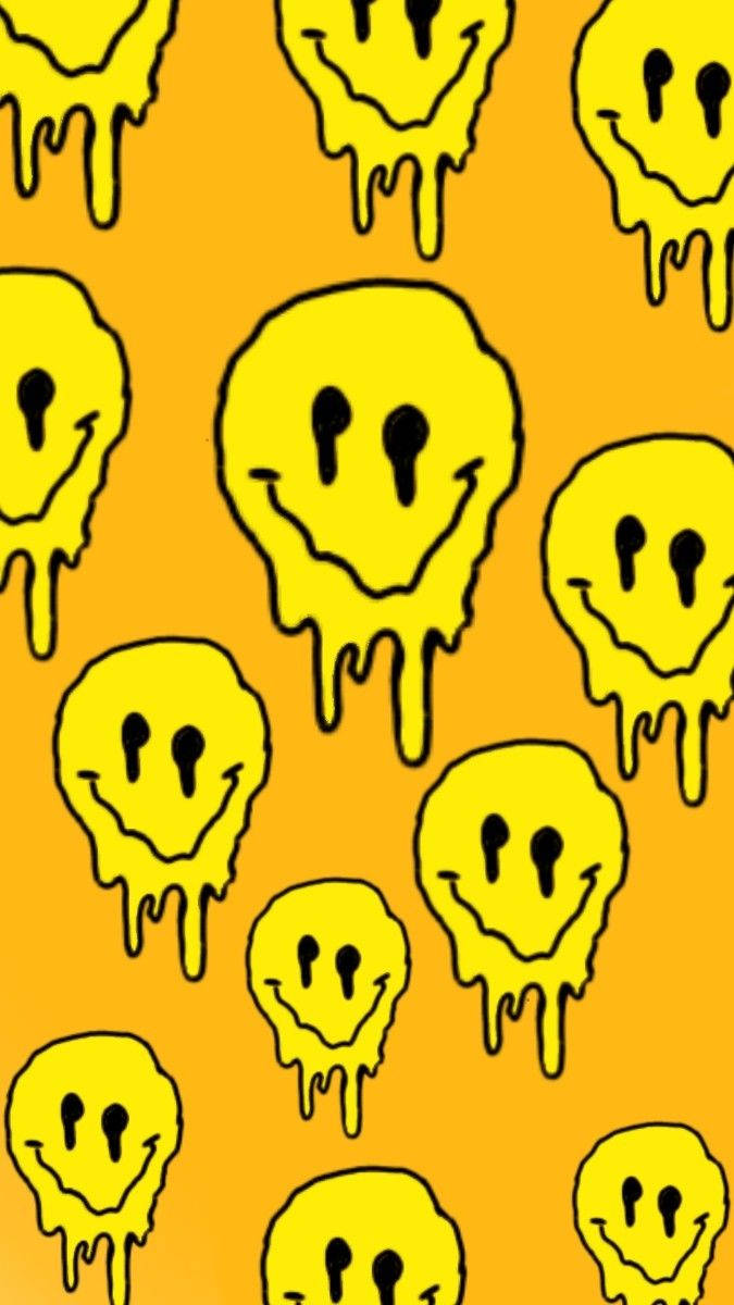 yellow smiley, melting smiley faces, warm orange background, SD Phone Wallpaper