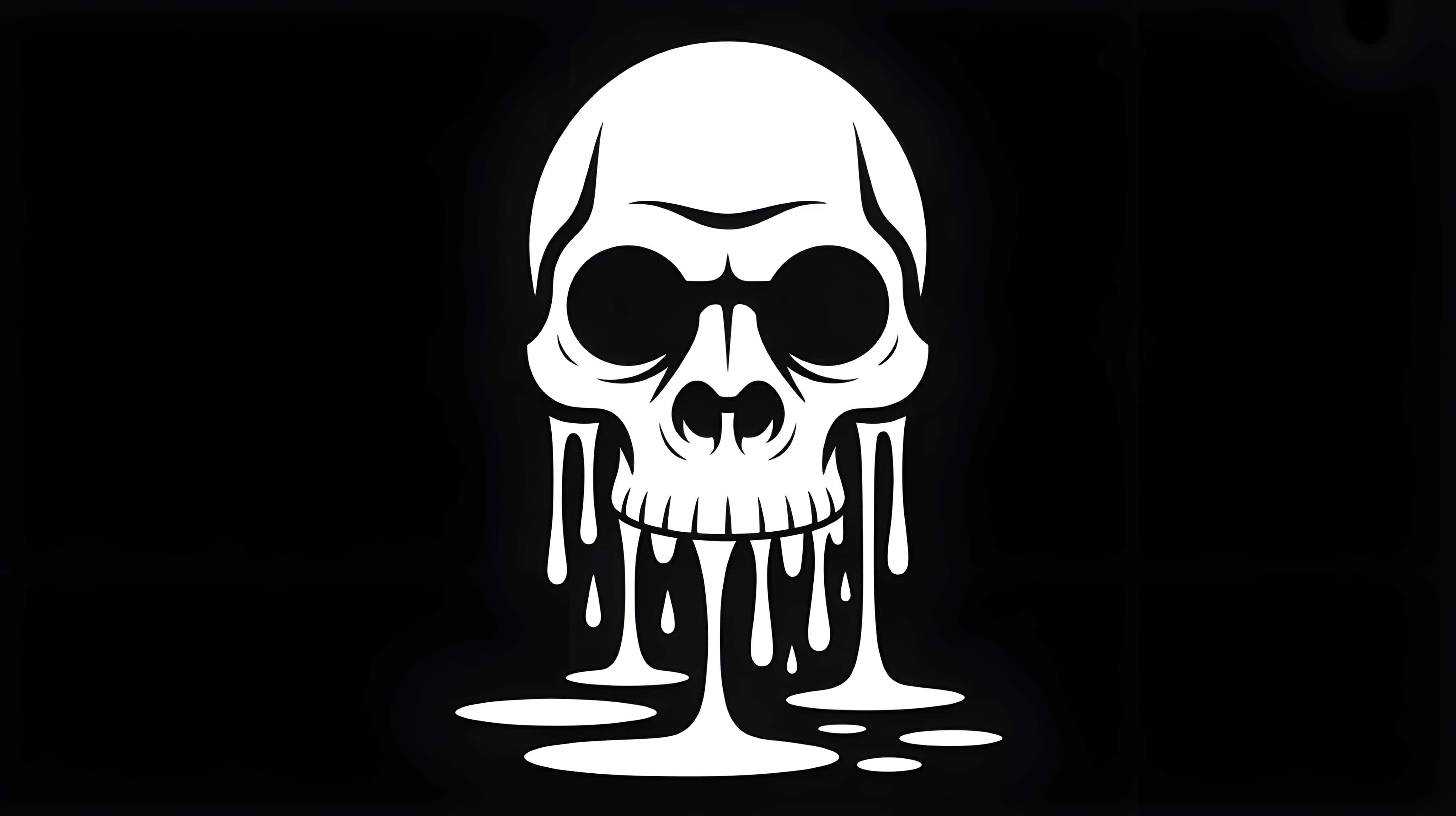 stark white stylized skull, viscous liquid, black background, 4K Desktop Wallpaper