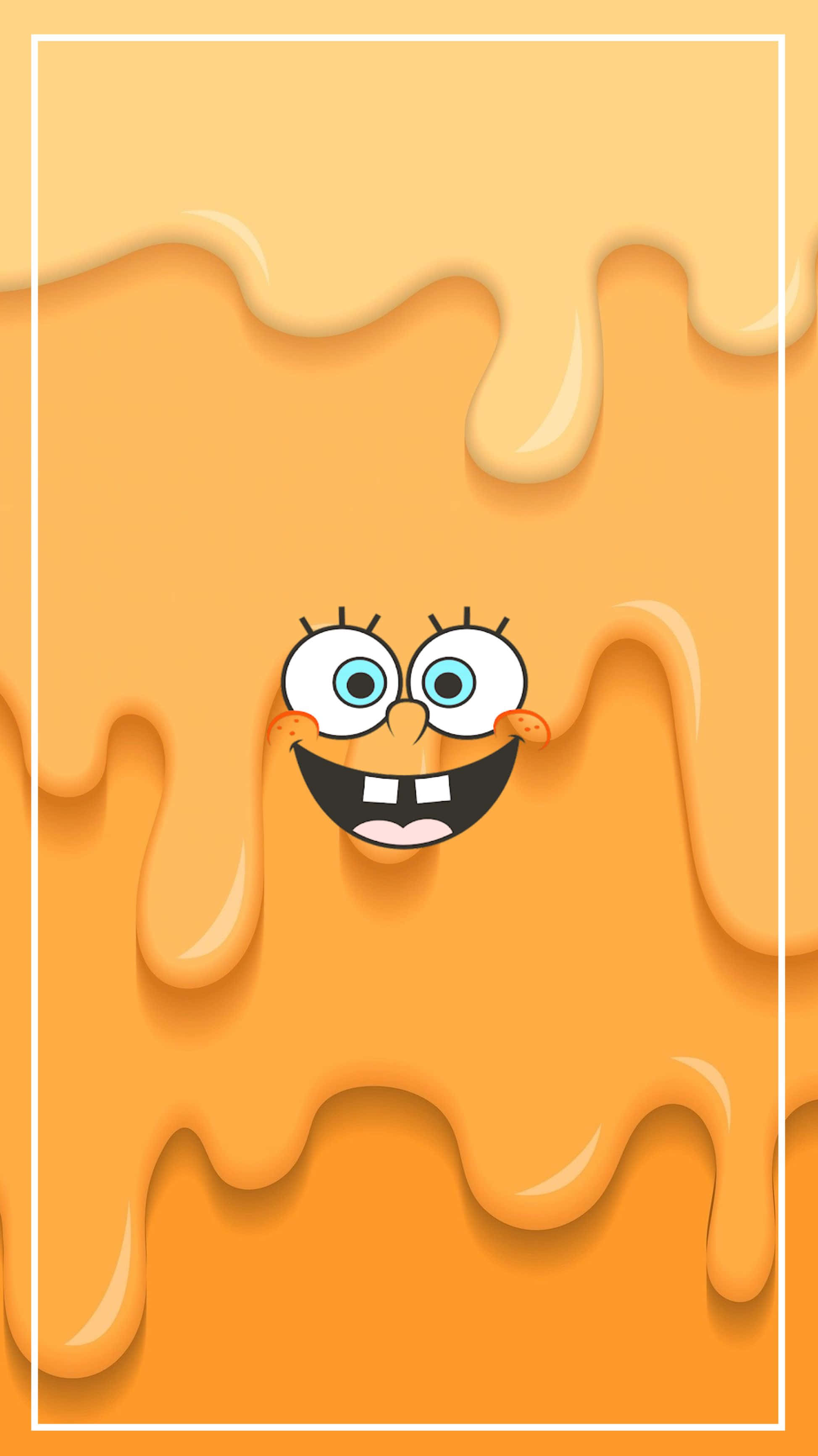 SpongeBob, dripping orange slime, white bordered frame, 2K Phone Wallpaper