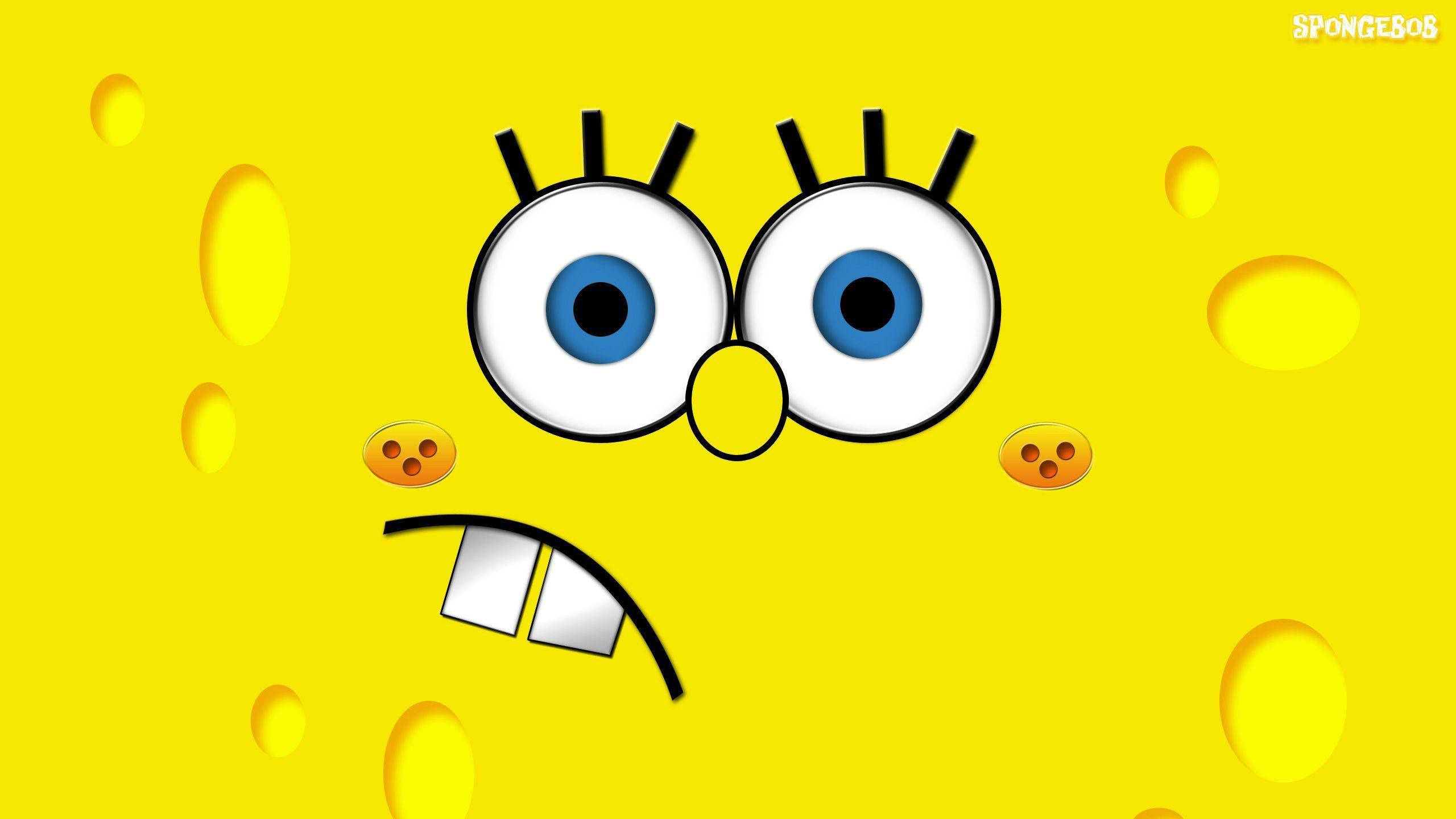 SpongeBob, bright yellow, big blue eyes, 2K Desktop Wallpaper