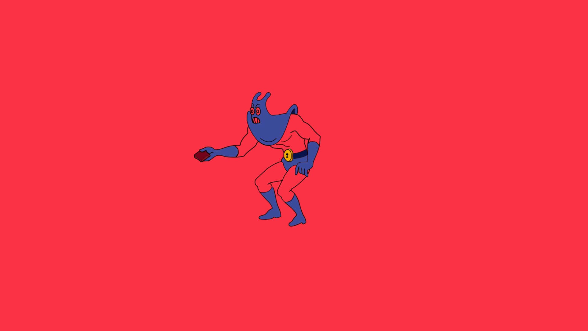 Spongebob, blue cartoon alien, red suit, Full HD Desktop Wallpaper