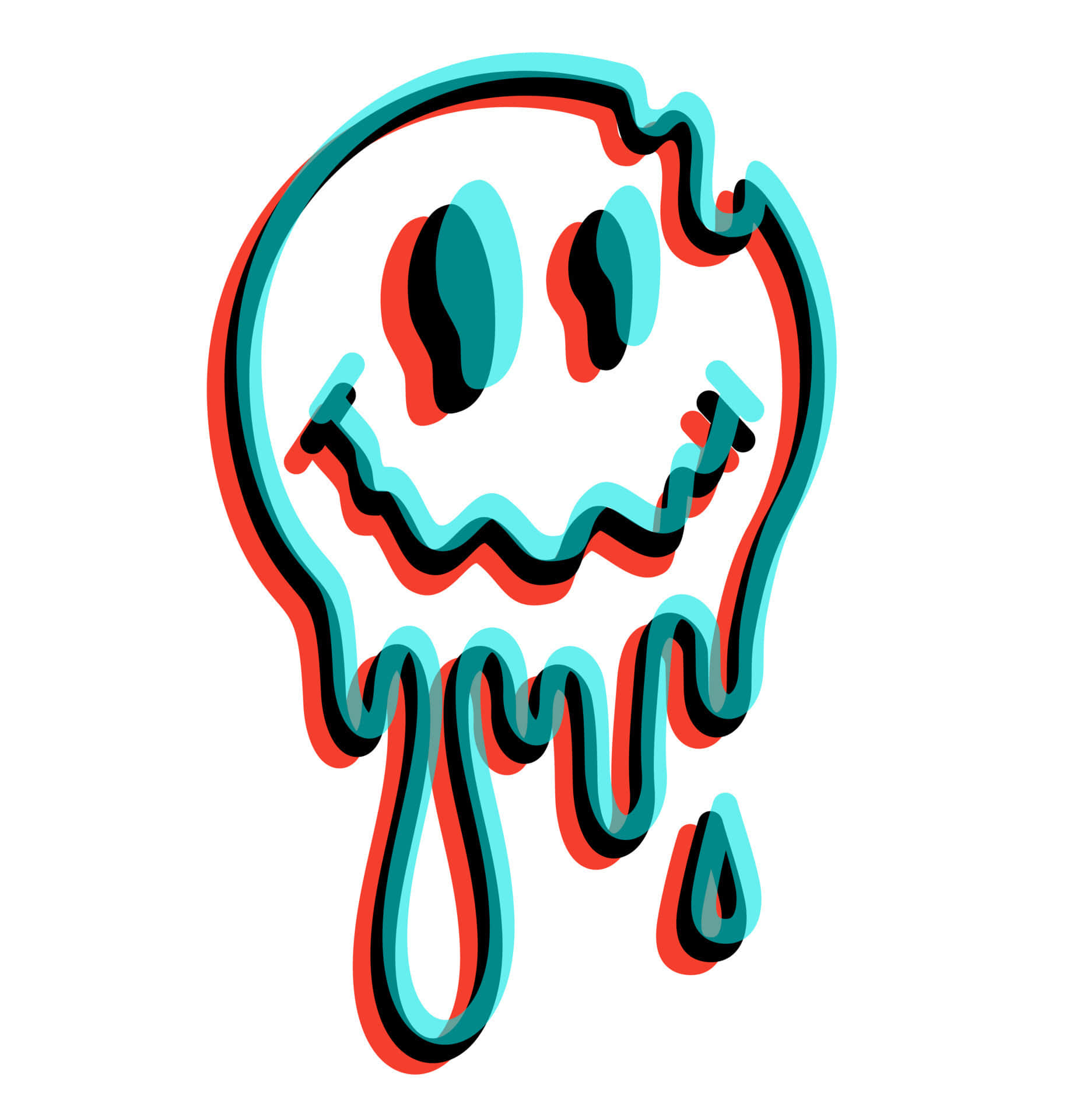 neon distorted glitch aesthetic, trippy smiley face, bold red and teal outlines, Full HD Phone Wallpaper