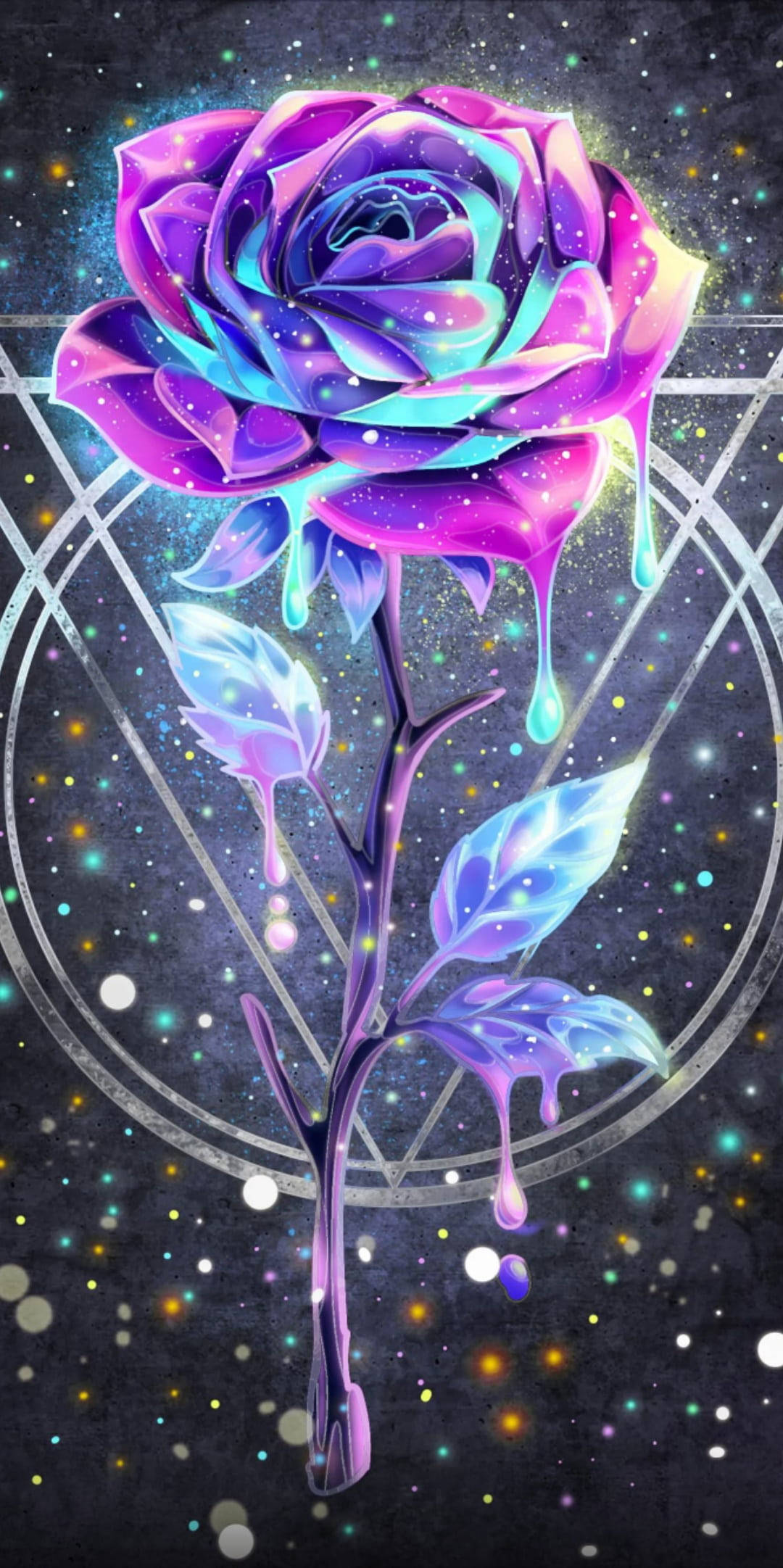 Drippy Rose Galaxy, glowing cosmic rose, dripping neon petals, Full HD Phone Wallpaper