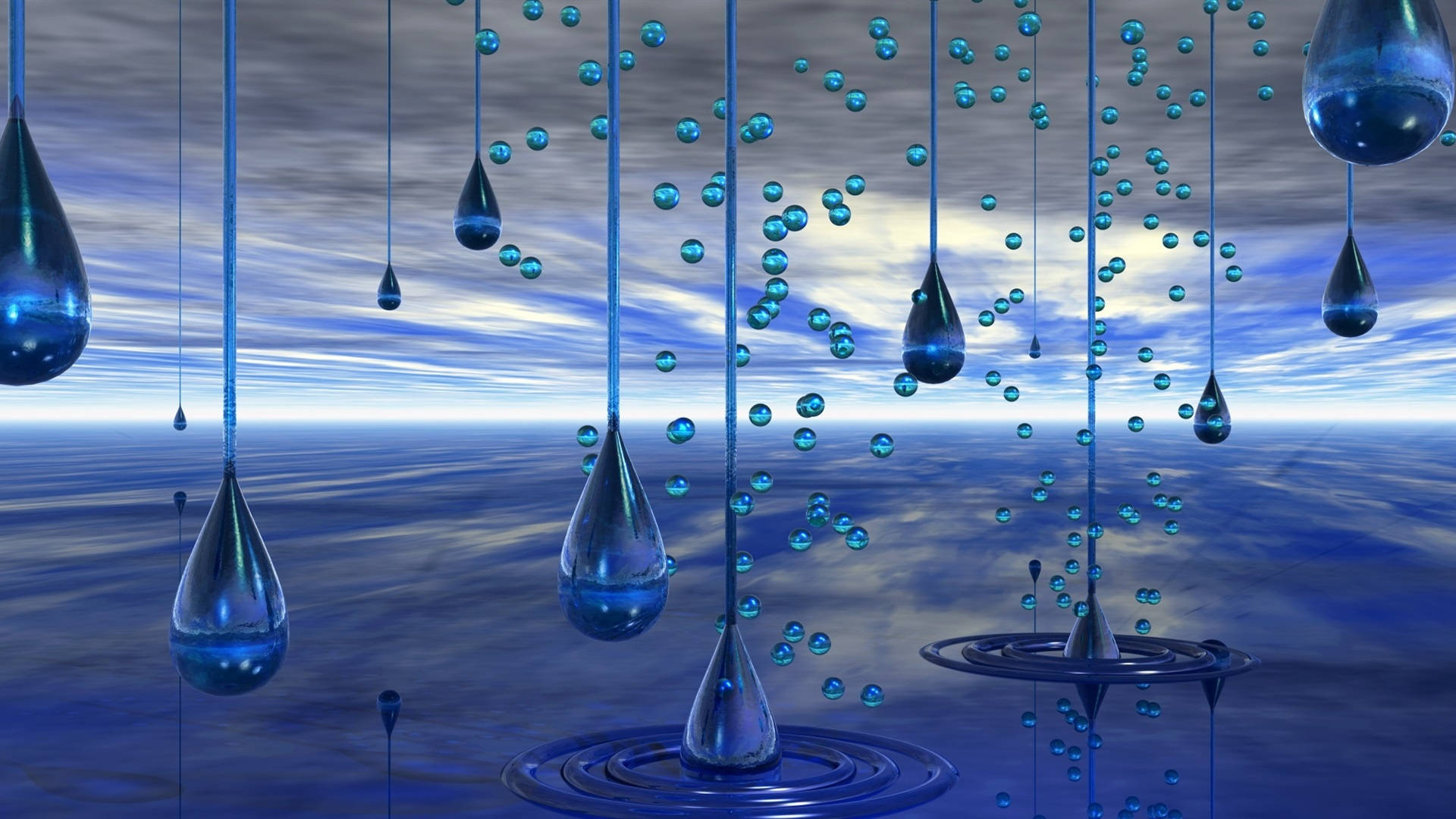 Drippy, water droplets, reflective ocean, Full HD Desktop Wallpaper