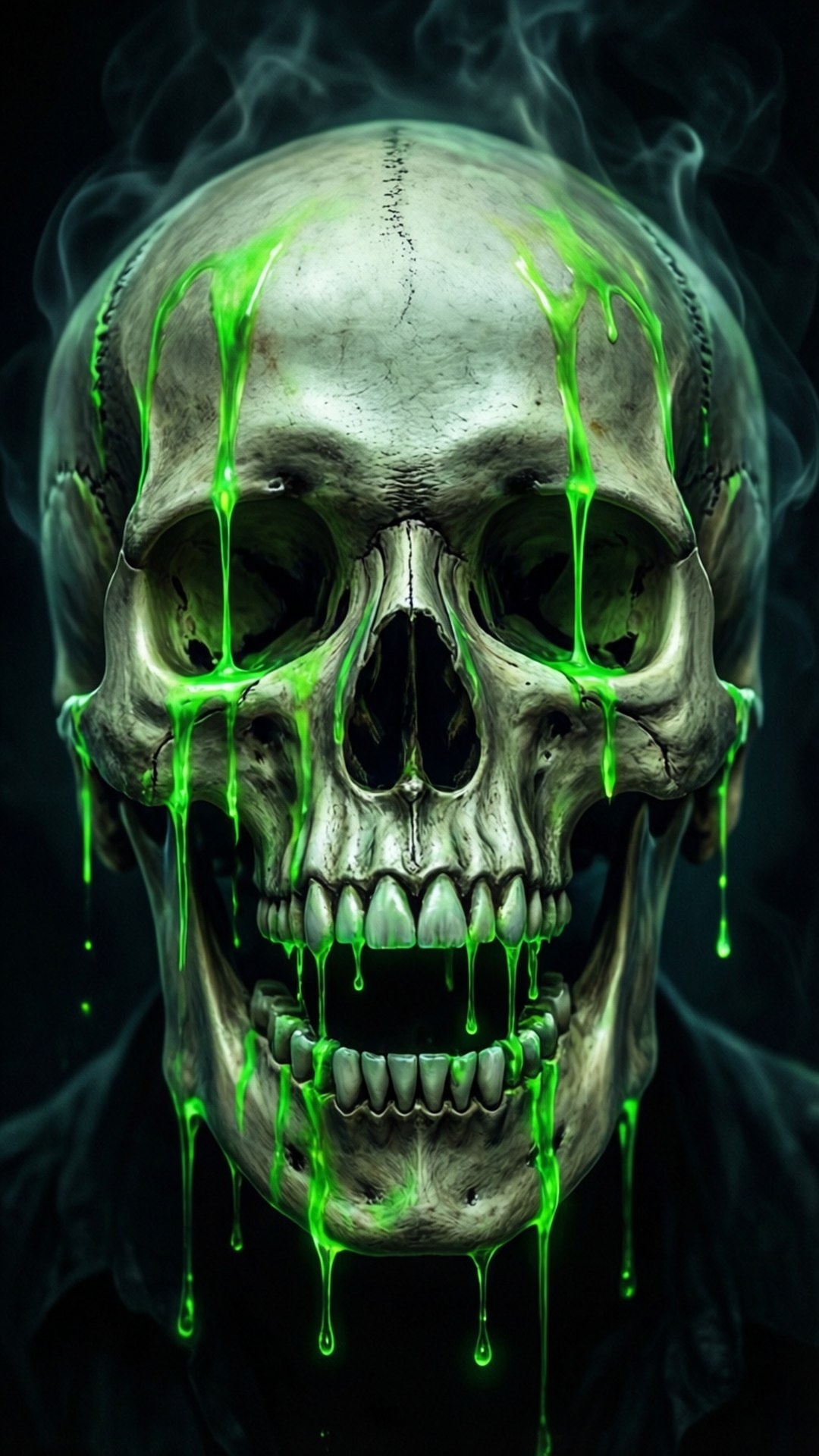 glowing skull, green viscous liquid, dripping, Full HD Phone Wallpaper