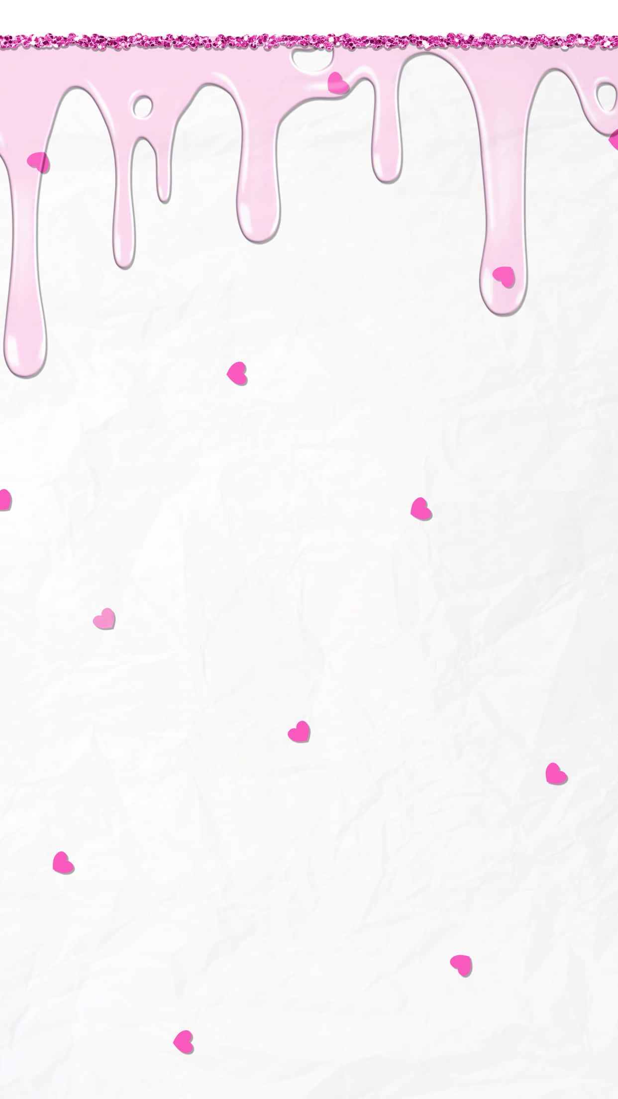pink glittery liquid, crumpled white paper, scattered tiny hearts, Full HD Phone Wallpaper