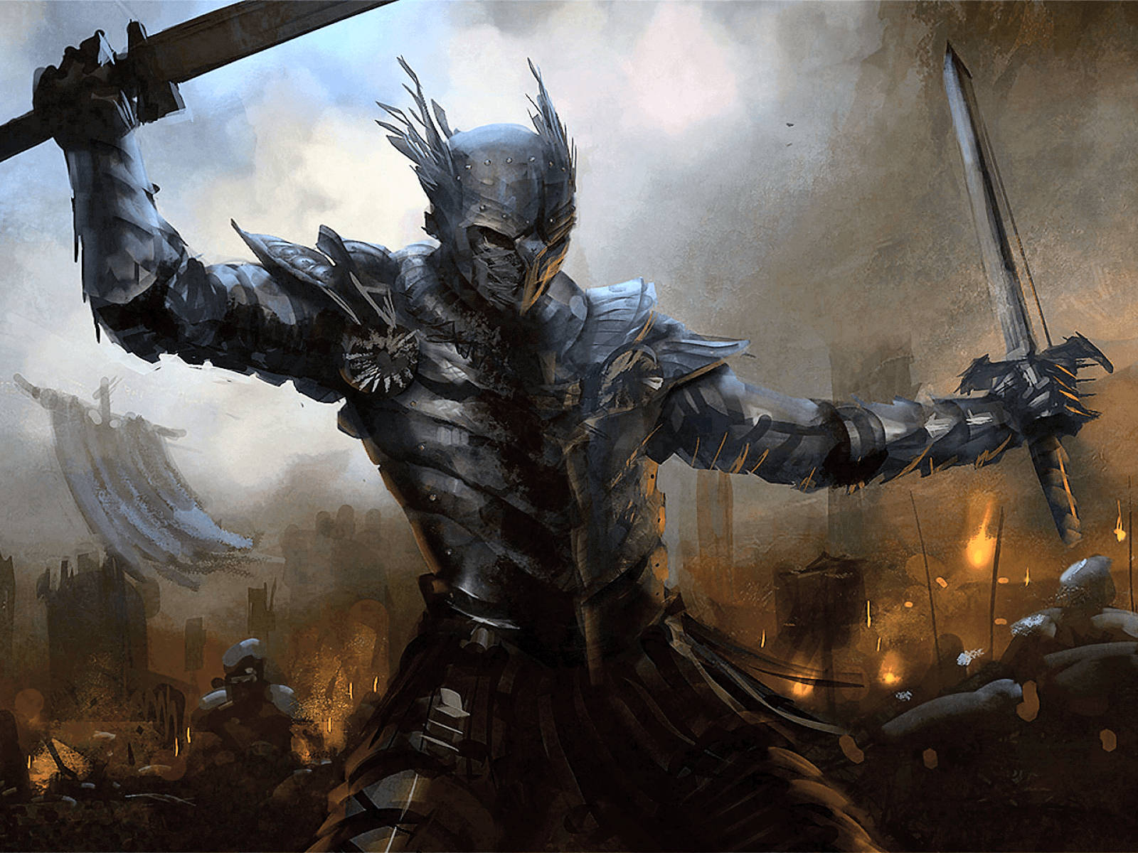 knight, black armor, spiked helmet, HD Desktop Wallpaper