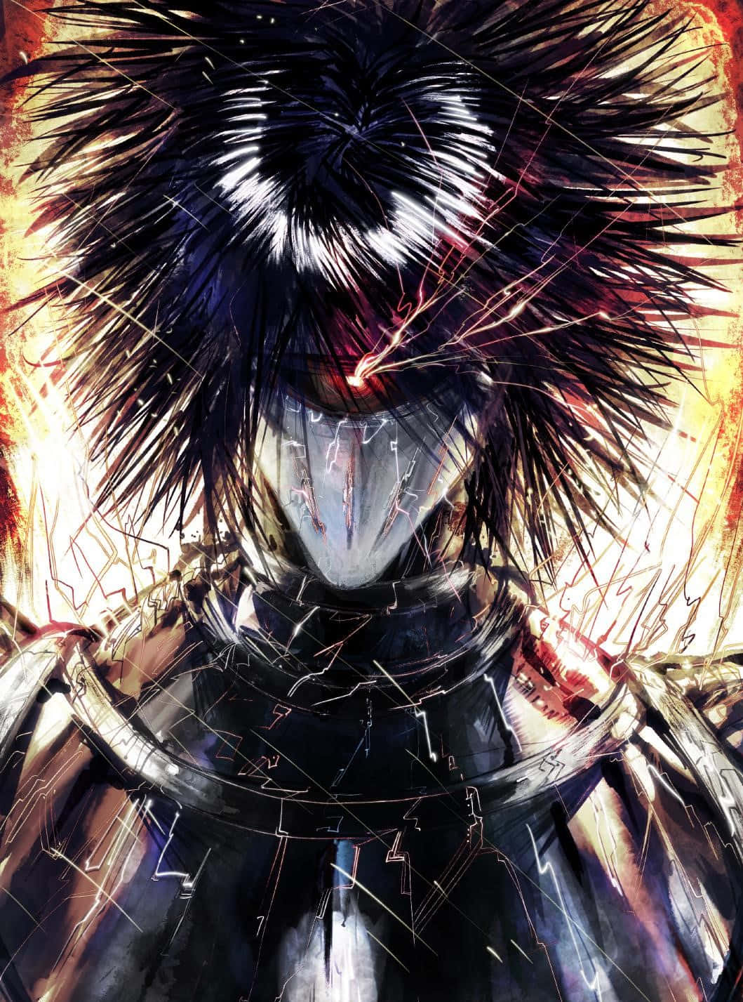 Drive Knight, spiky black hair, glowing red eyes, HD Phone Wallpaper