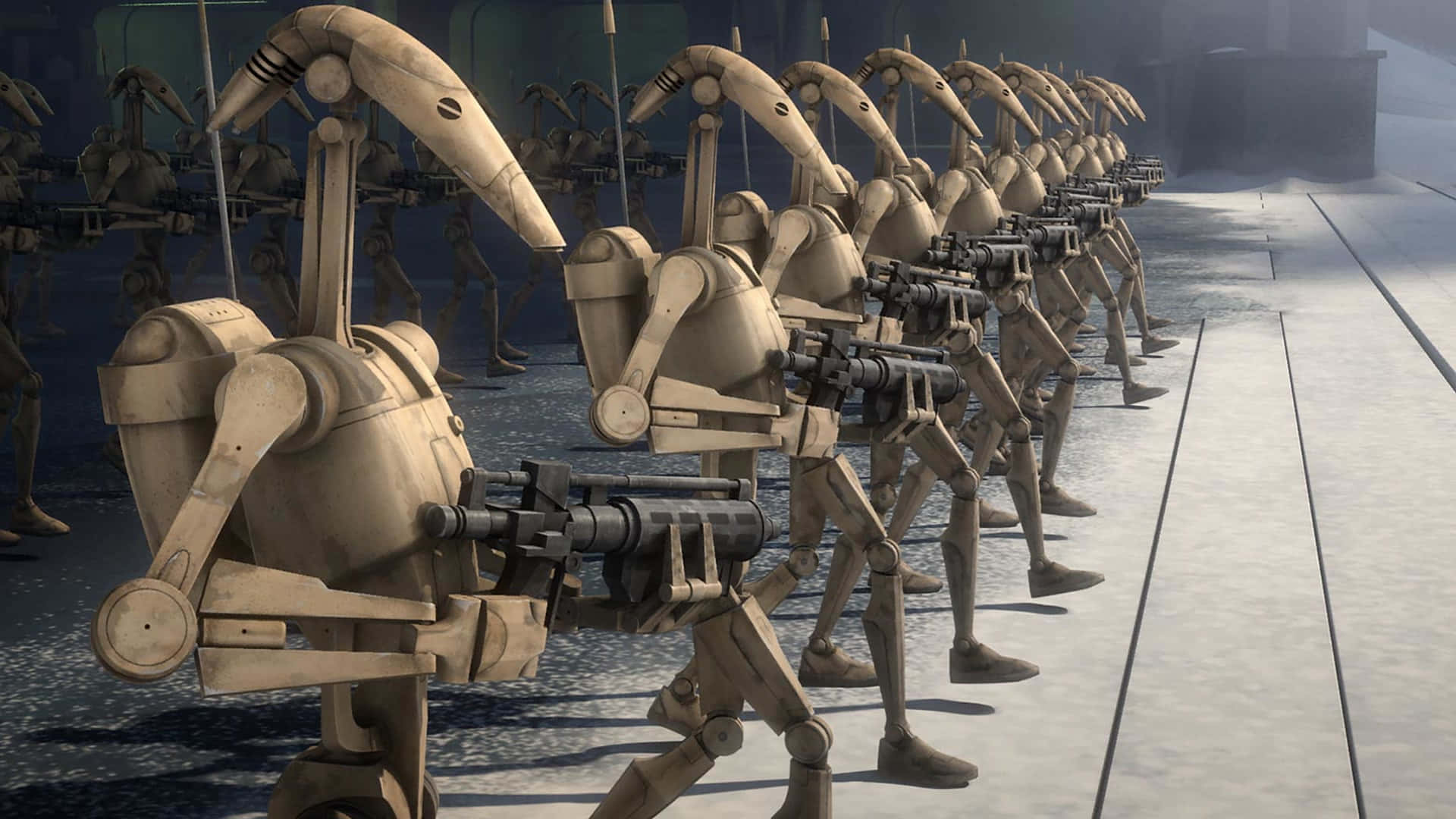 Droid Army, beige battle droids, blasters, Full HD Desktop Wallpaper