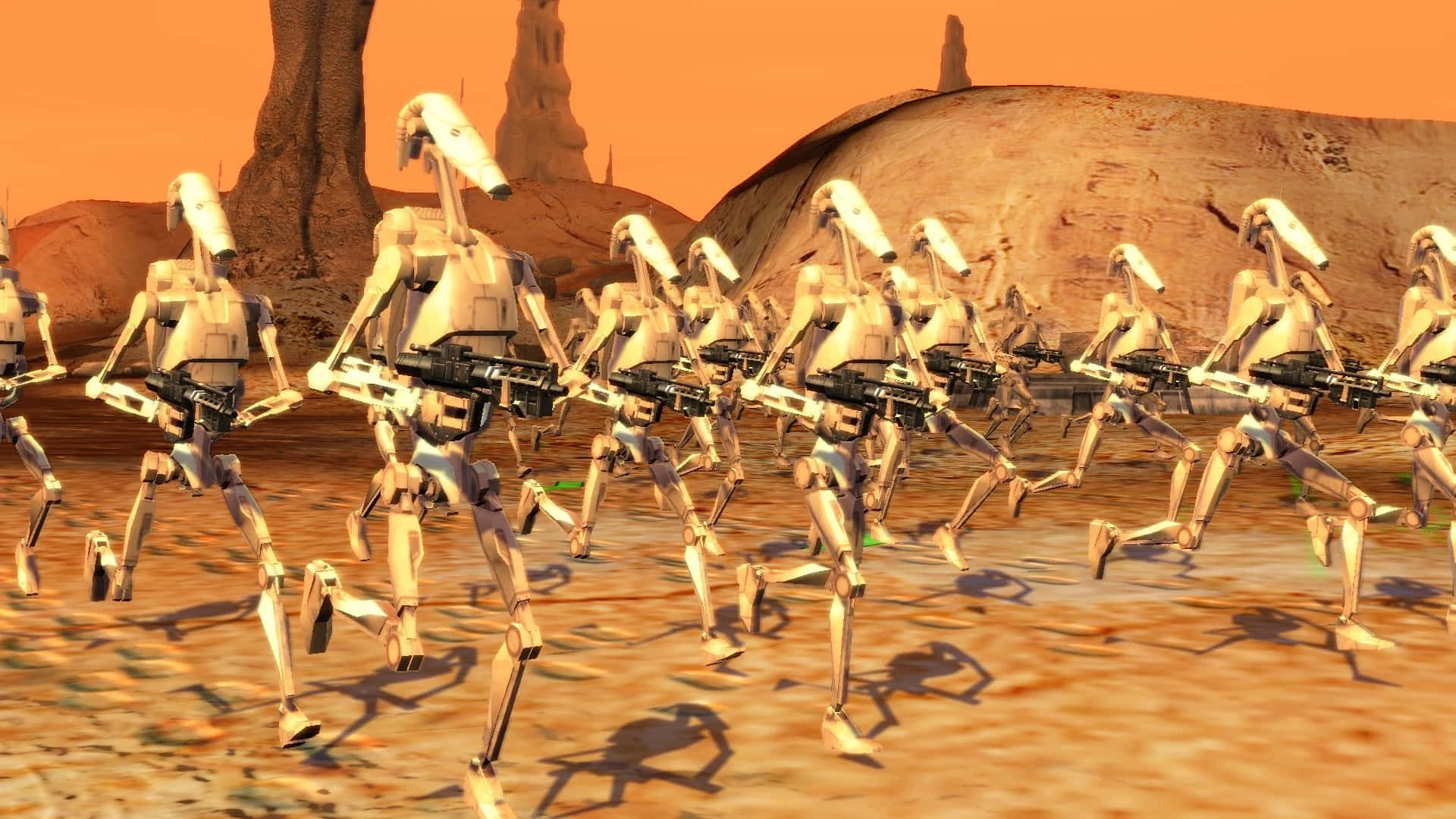 Droid Army, white battle droids, barren orange desert landscape, Full HD Desktop Wallpaper