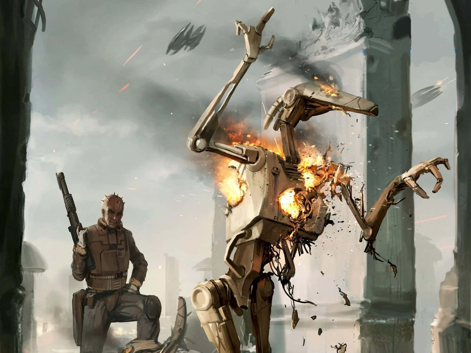 Droid Army, soldier, burning exploding droid, HD Desktop Wallpaper