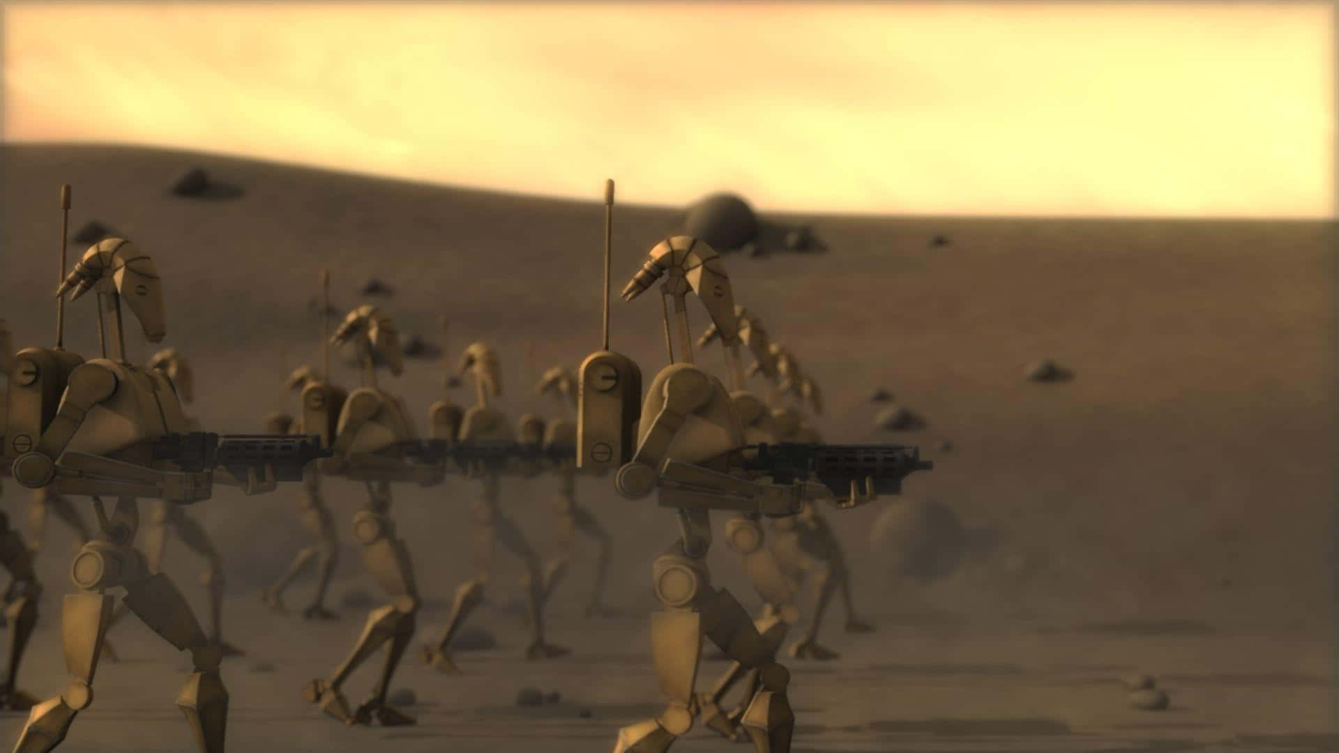 Droid Army, battle droids, barren desert, Full HD Desktop Wallpaper