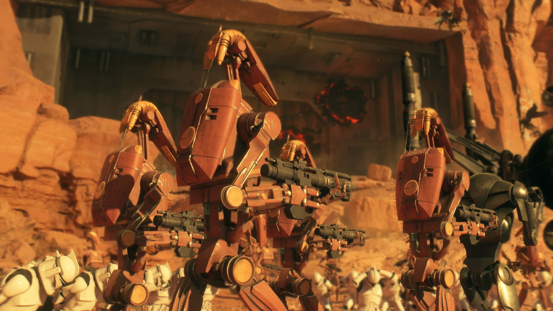 Droid Army, red battle droids, desert canyon, Full HD Desktop Wallpaper