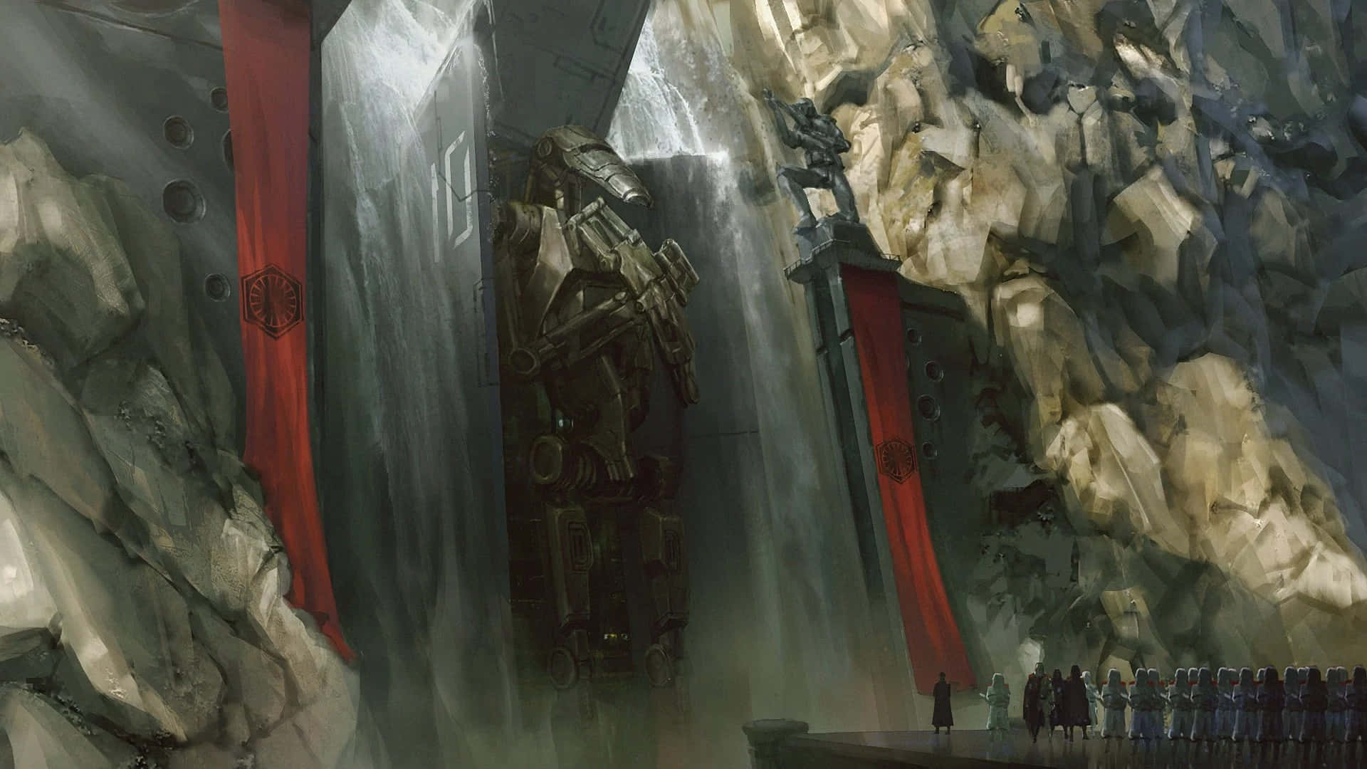 Droid Army, mechanical walker, mountainous cavern, Full HD Desktop Wallpaper