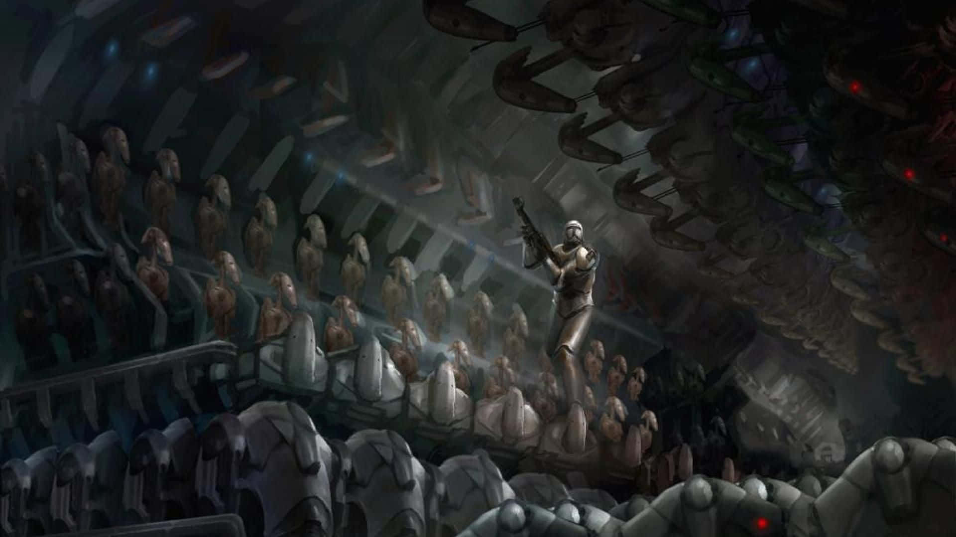 Droid Army, alien figures, dimly lit, Full HD Desktop Wallpaper