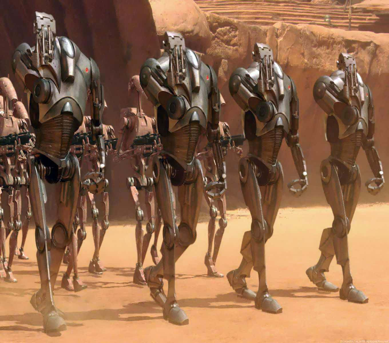 Droid Army, armored droids, dusty alien canyon, HD Desktop Wallpaper