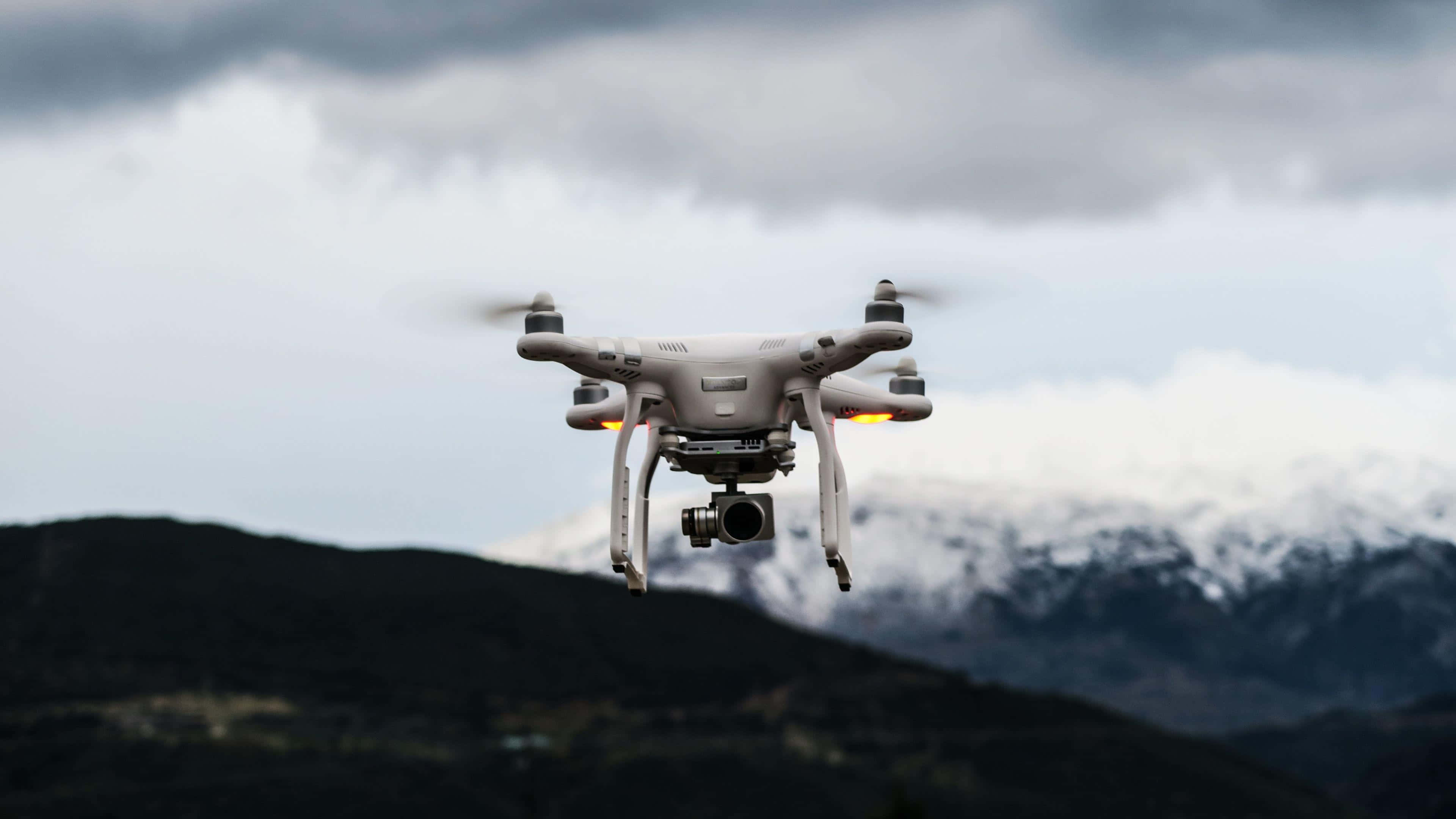 drone, white drone, cloudy sky, 4K Desktop Wallpaper