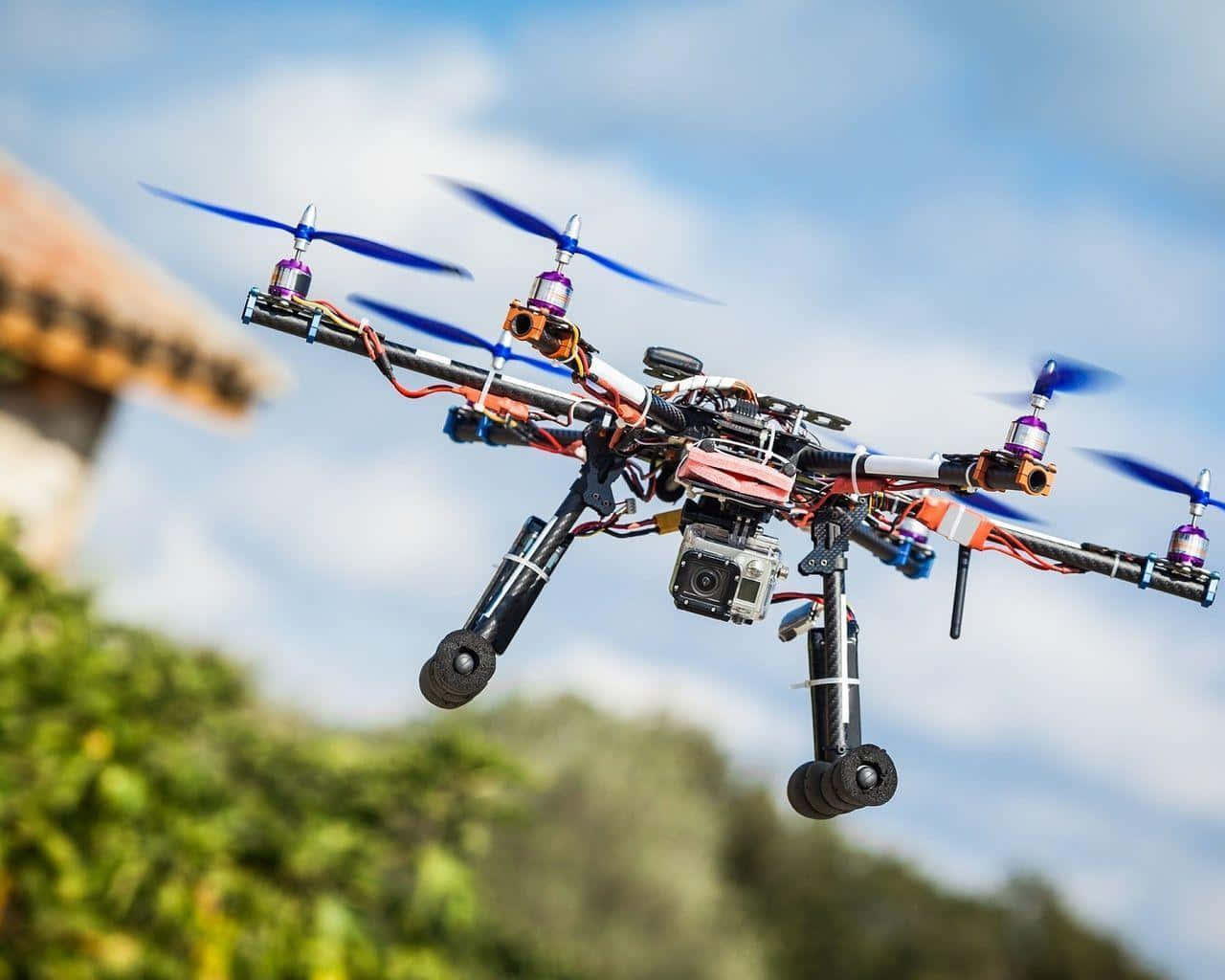 custom built quadcopter, exposed wiring, landing gear, HD Desktop Wallpaper