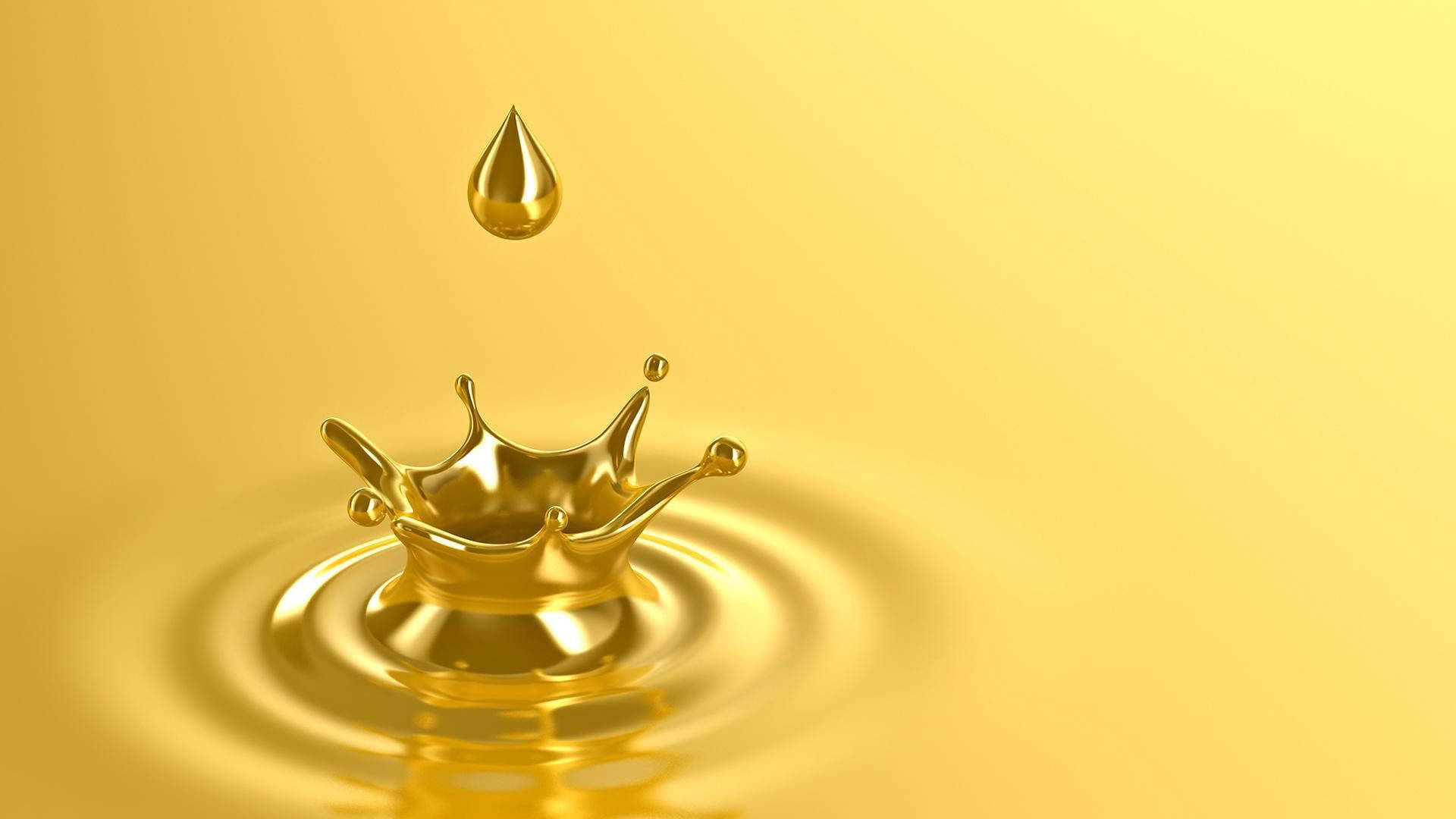golden droplet, crown-shaped splash, radiant yellow liquid pool, Full HD Desktop Wallpaper