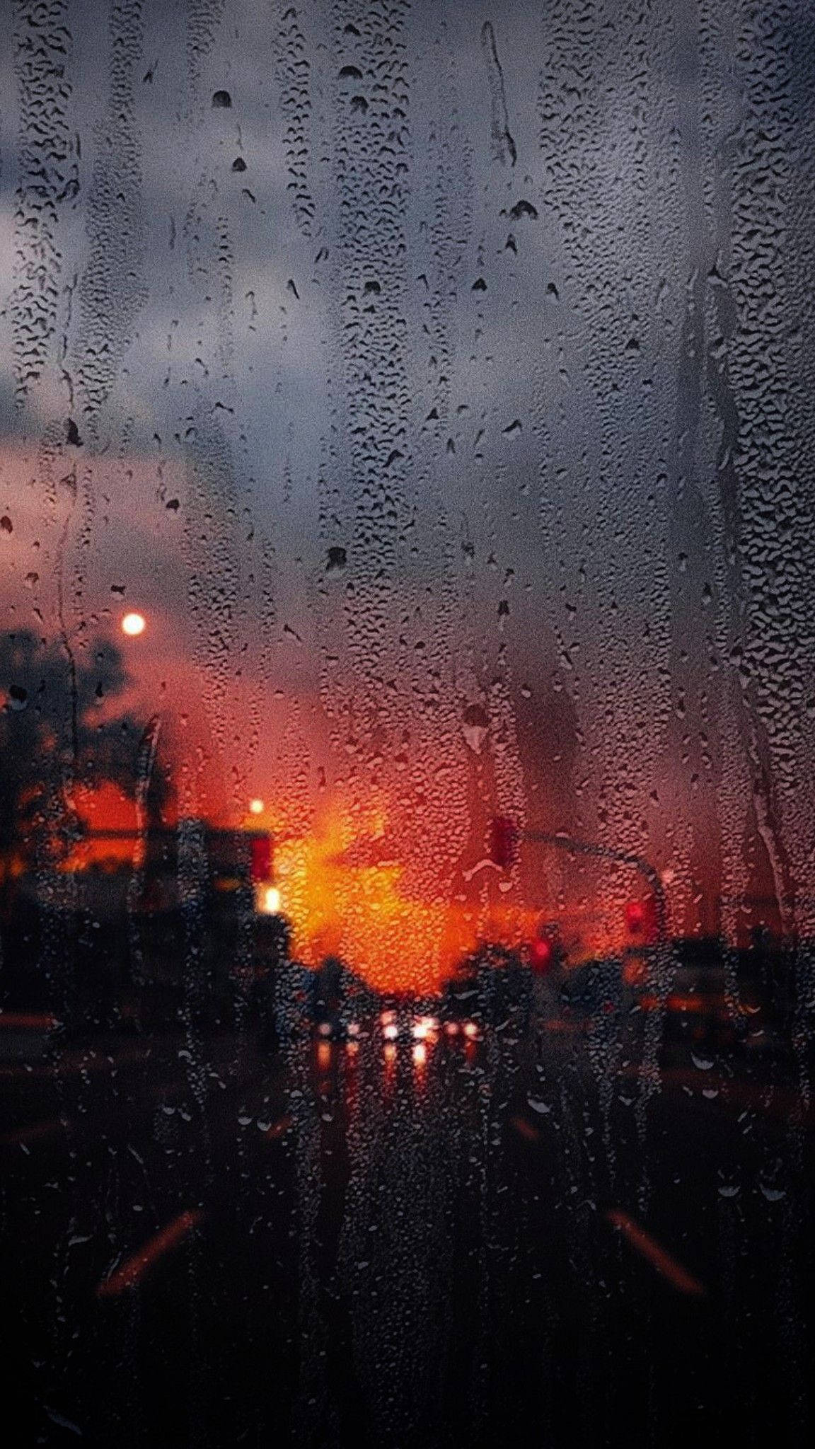 Dark Sunset, beautiful rain, raindrops, Full HD Phone Wallpaper