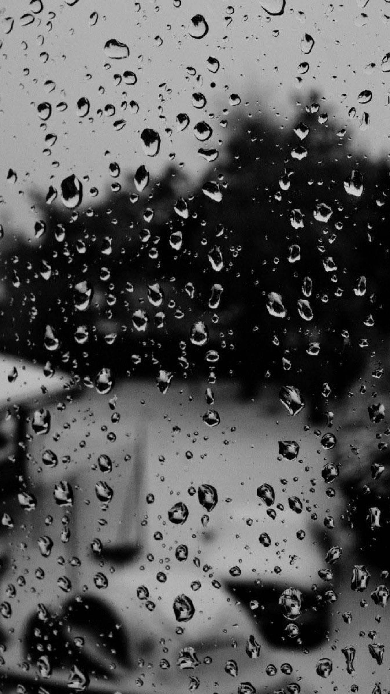 black and white glass raindrops, windowpane, grayscale view, Full HD Phone Wallpaper