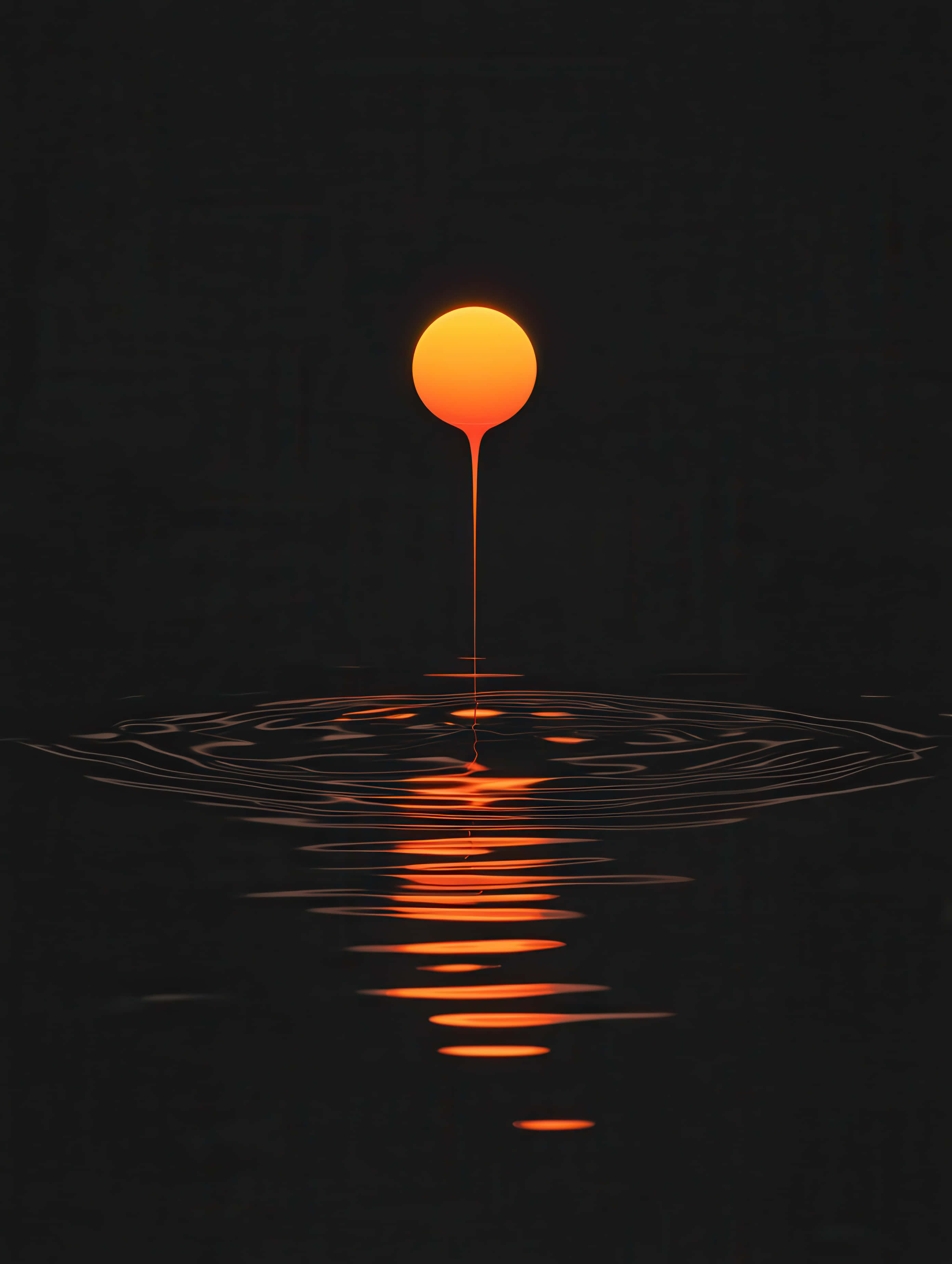vibrant orange sun droplet, water, dark background, 2K Phone Wallpaper
