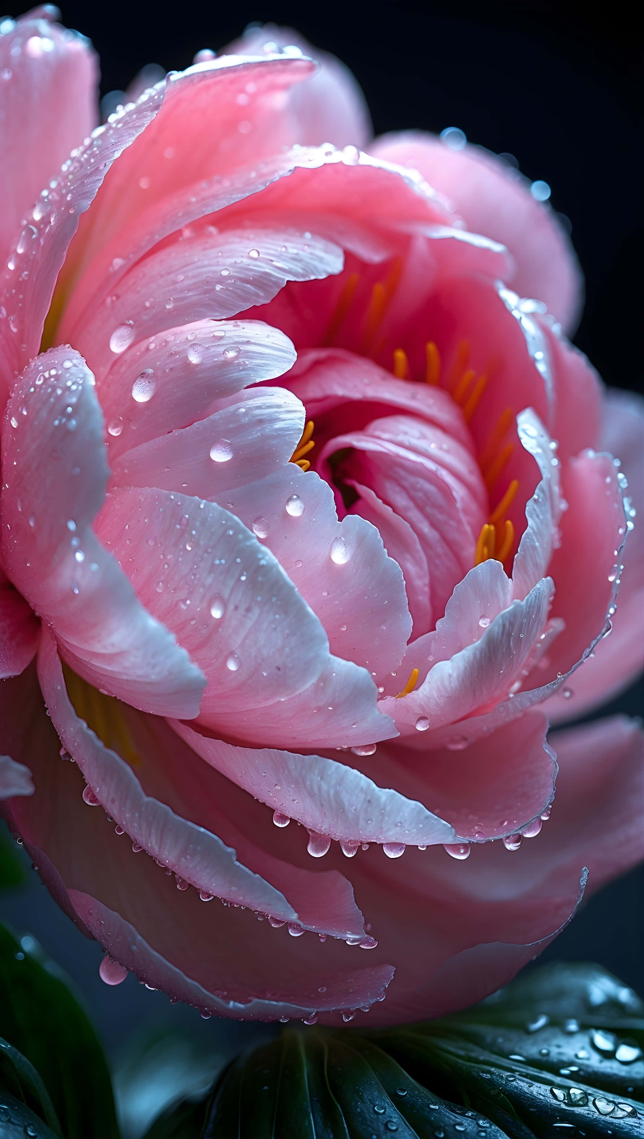 pink peony flower, dew drops, layered petals, 2K Phone Wallpaper