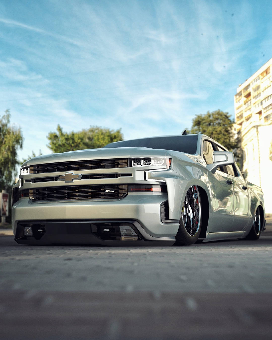 sleek silver, Chevrolet pickup truck, custom wheels, HD Phone Wallpaper