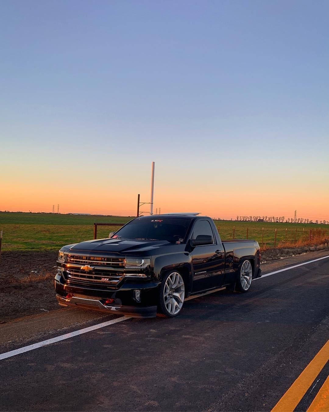 Chevrolet pickup truck, black, rural road, HD Phone Wallpaper