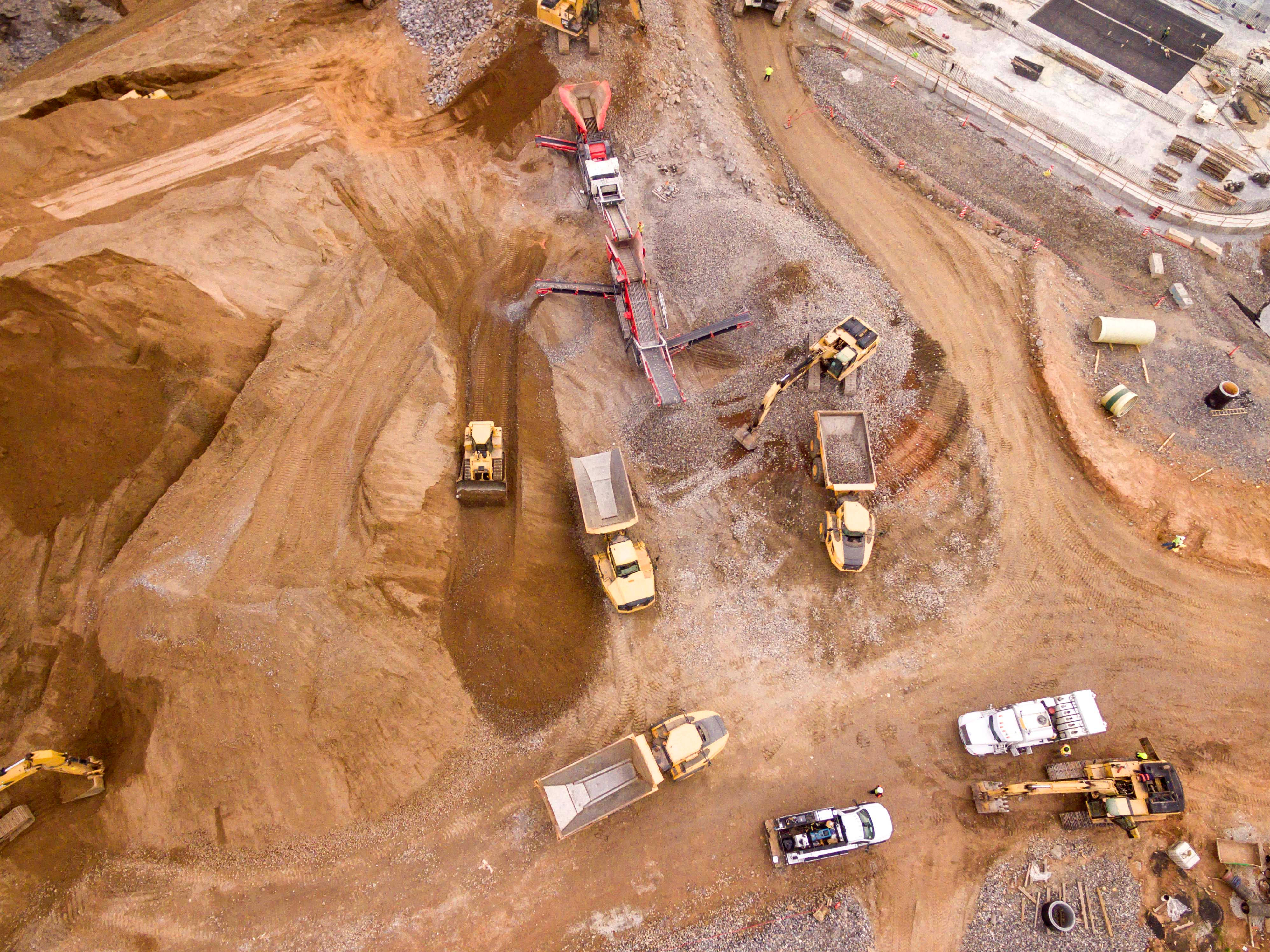 mining quarry trucks, aerial view, construction site, 4K Desktop Wallpaper