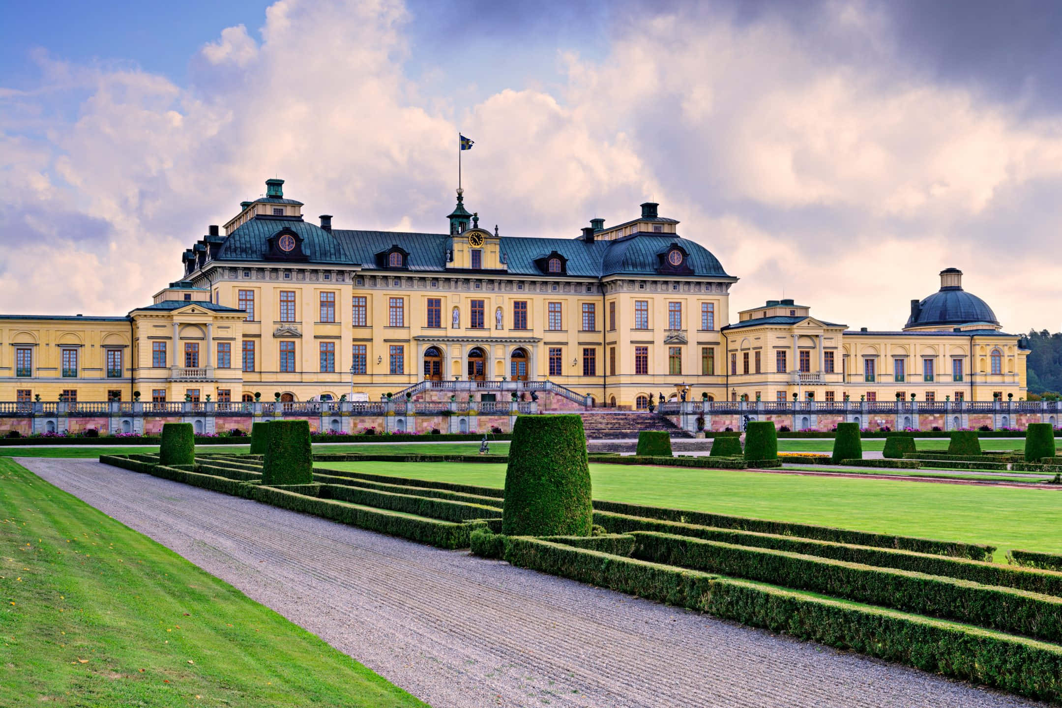 Drottningholm Palace, yellow palace, green domes, Full HD Desktop Wallpaper